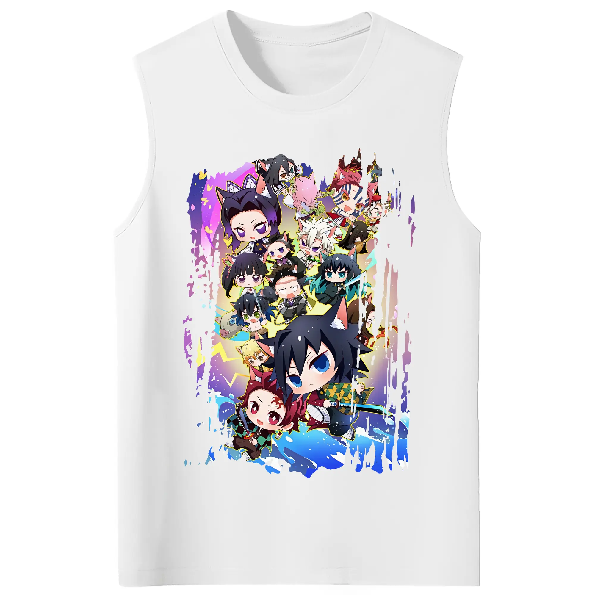 鬼滅の刃 グッズ,胡蝶 しのぶ - コットン100％ タンクトップ ・ フロントプリント ・ タイトフィット ・ 快適 通気性 ・ スポーツ カジュアル 散歩用