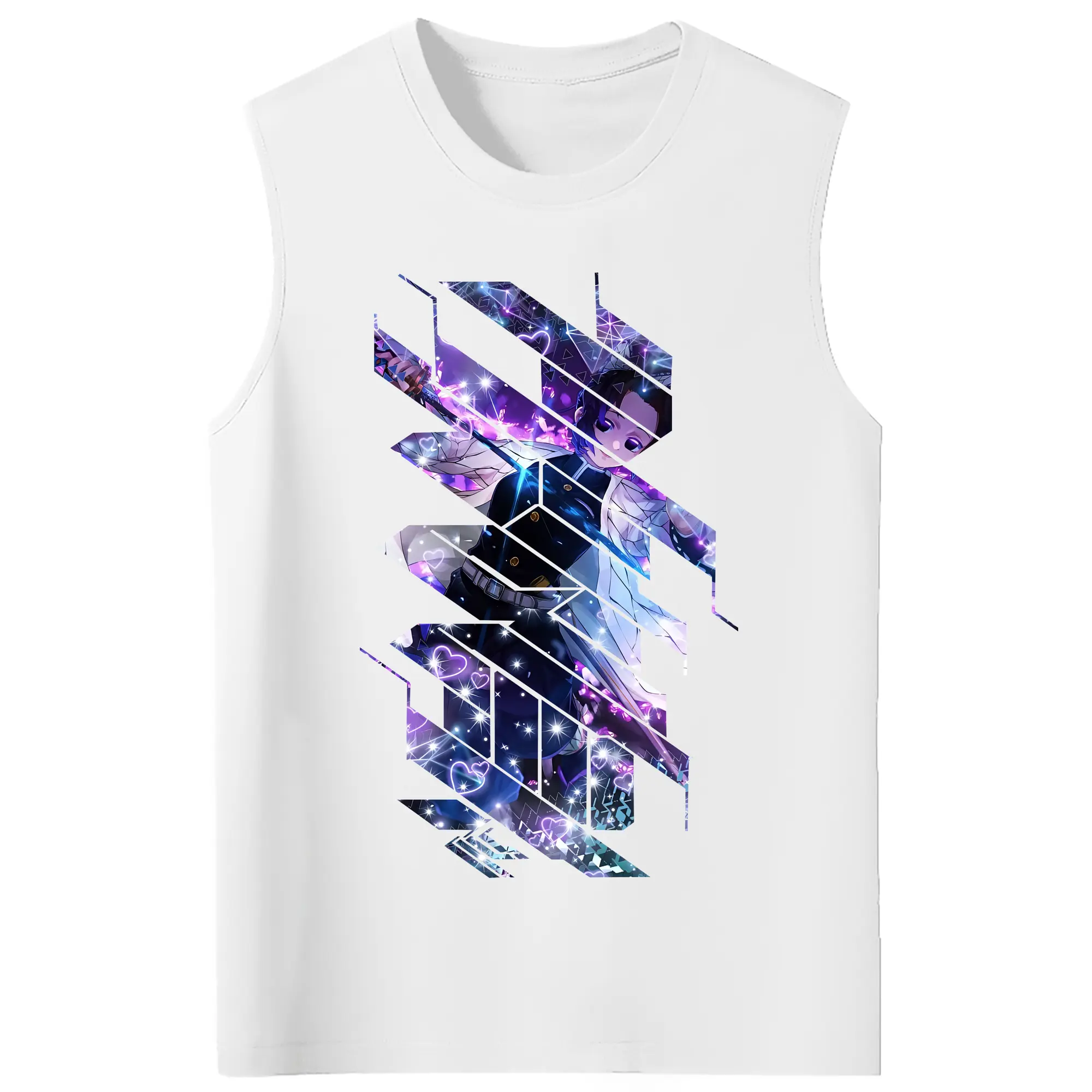 鬼滅の刃 グッズ,胡蝶 しのぶ - コットン100％ タンクトップ ・ フロントプリント ・ タイトフィット ・ 快適 通気性 ・ スポーツ カジュアル 散歩用