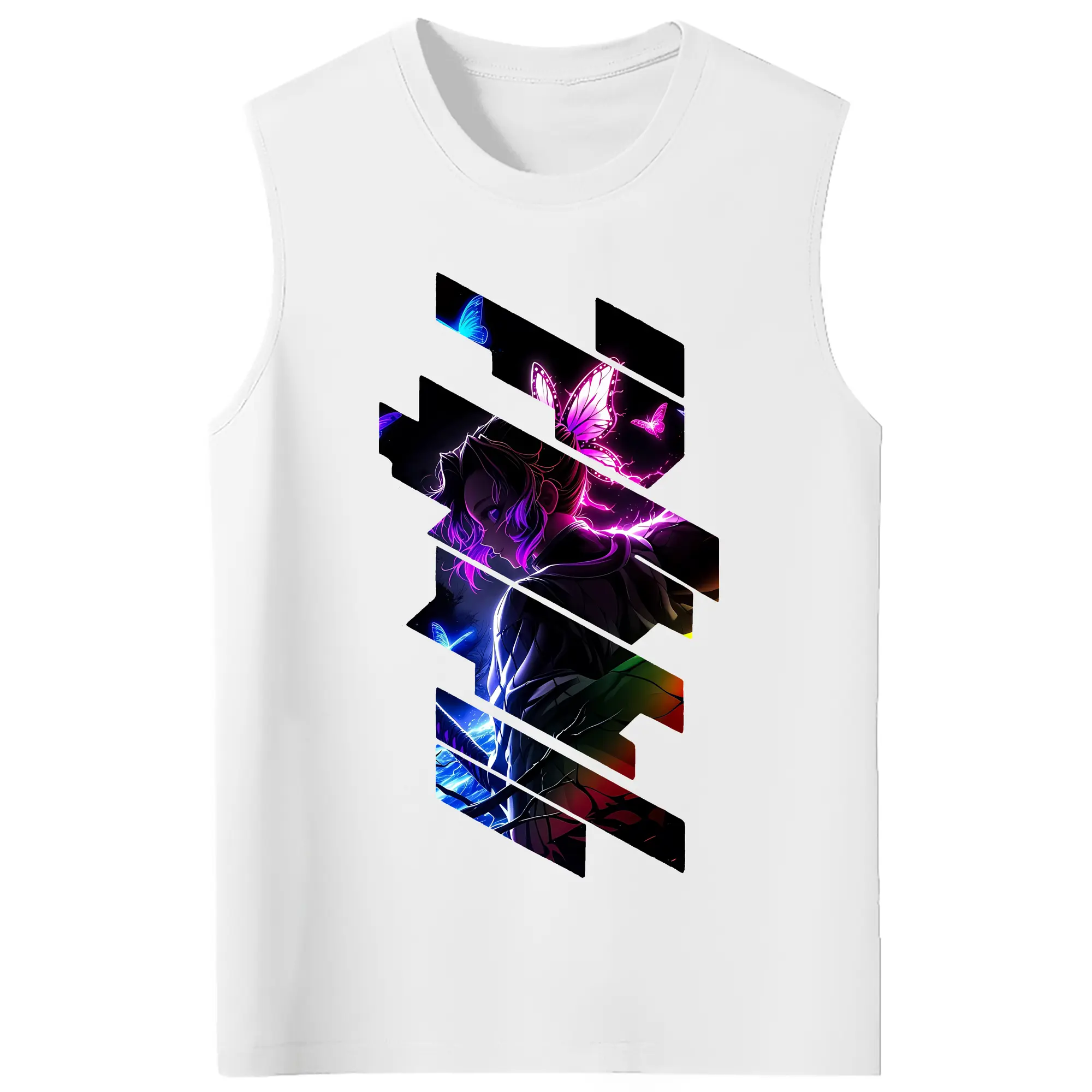 鬼滅の刃 グッズ,胡蝶 しのぶ - コットン100％ タンクトップ ・ フロントプリント ・ タイトフィット ・ 快適 通気性 ・ スポーツ カジュアル 散歩用