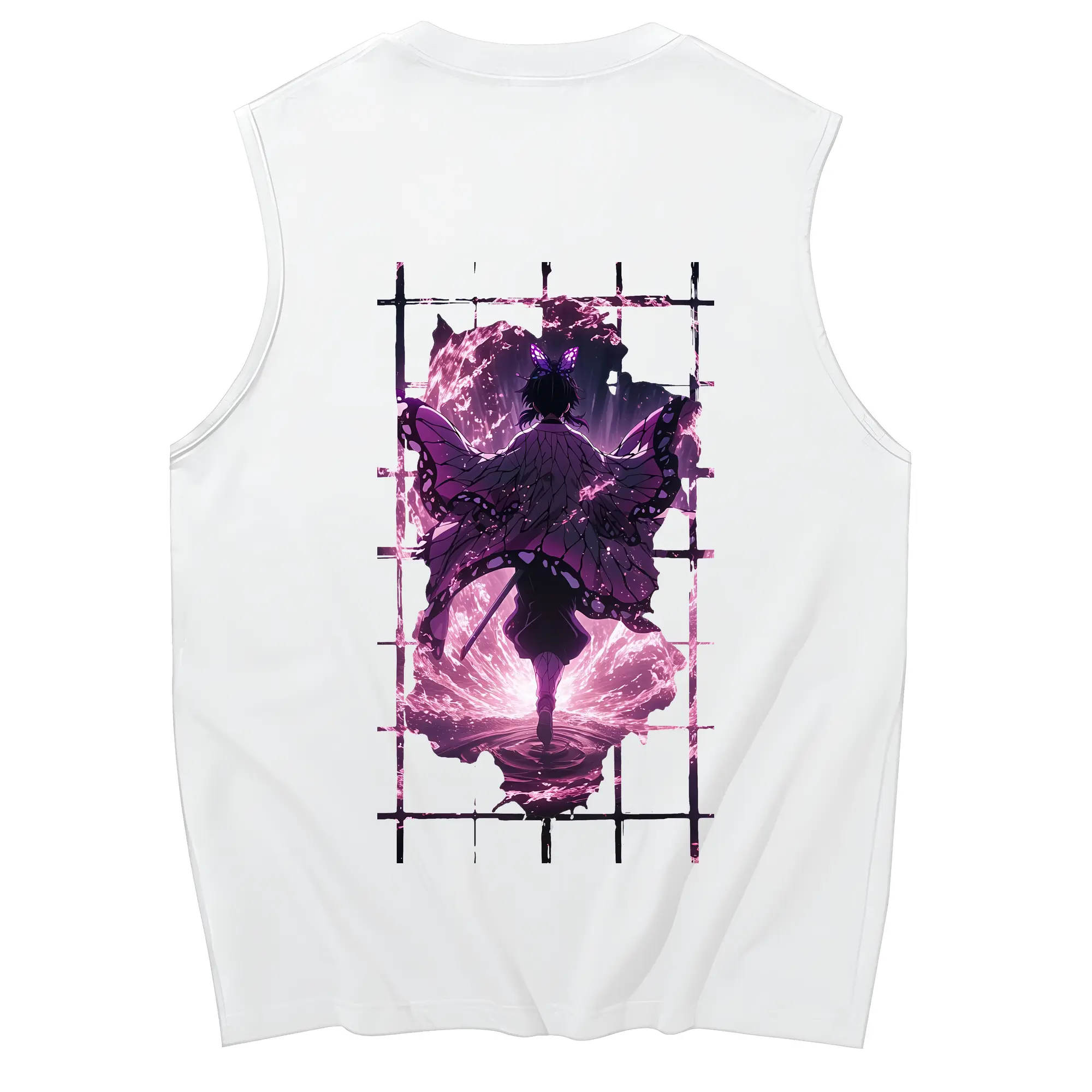 鬼滅の刃 グッズ,胡蝶 しのぶ - コットン100％ タンクトップ ・ 背面プリント ・ タイトシルエット ・ 快適 通気性 ・ スポーツ カジュアル 散歩用