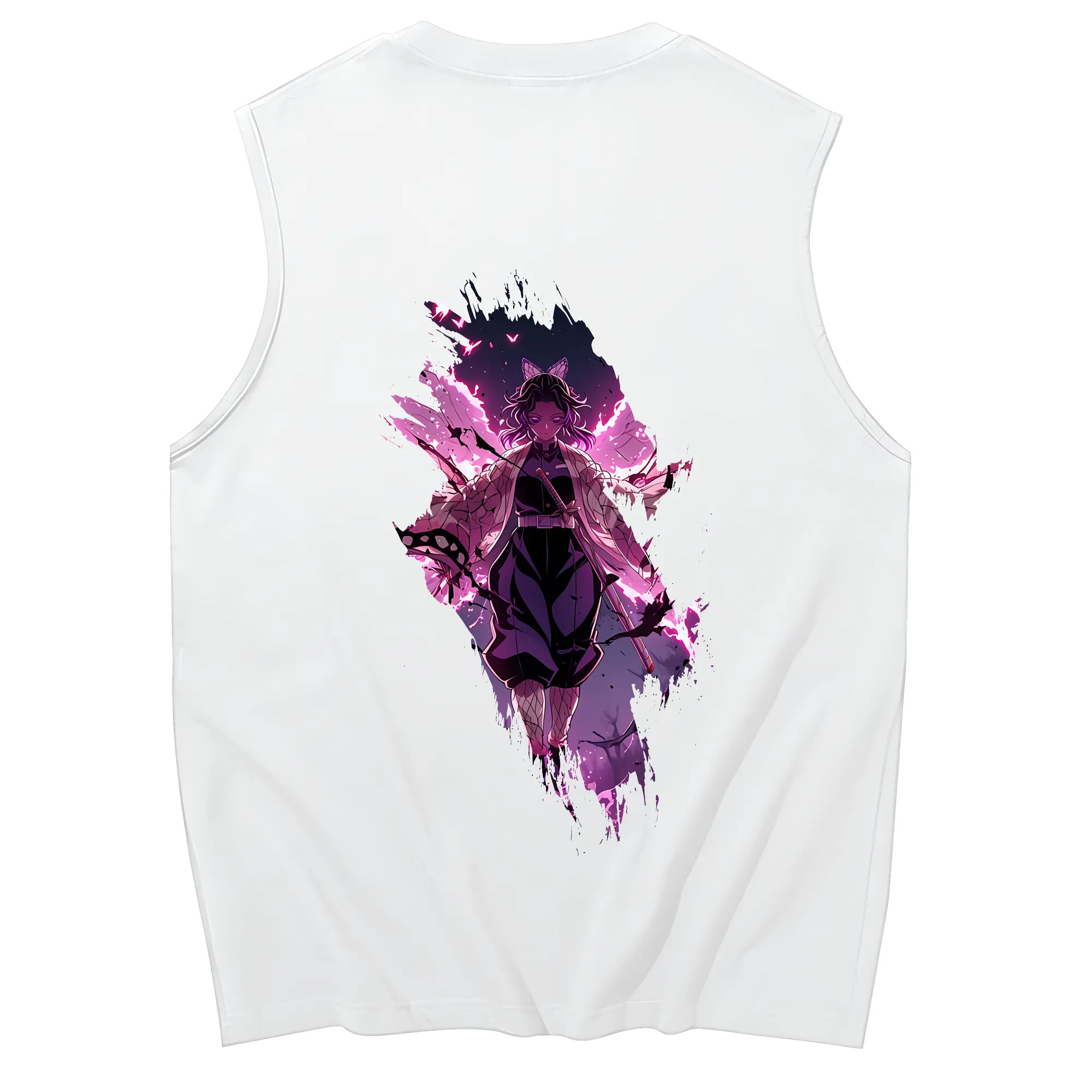 鬼滅の刃 グッズ,胡蝶 しのぶ - コットン100％ タンクトップ ・ 背面プリント ・ タイトシルエット ・ 快適 通気性 ・ スポーツ カジュアル 散歩用