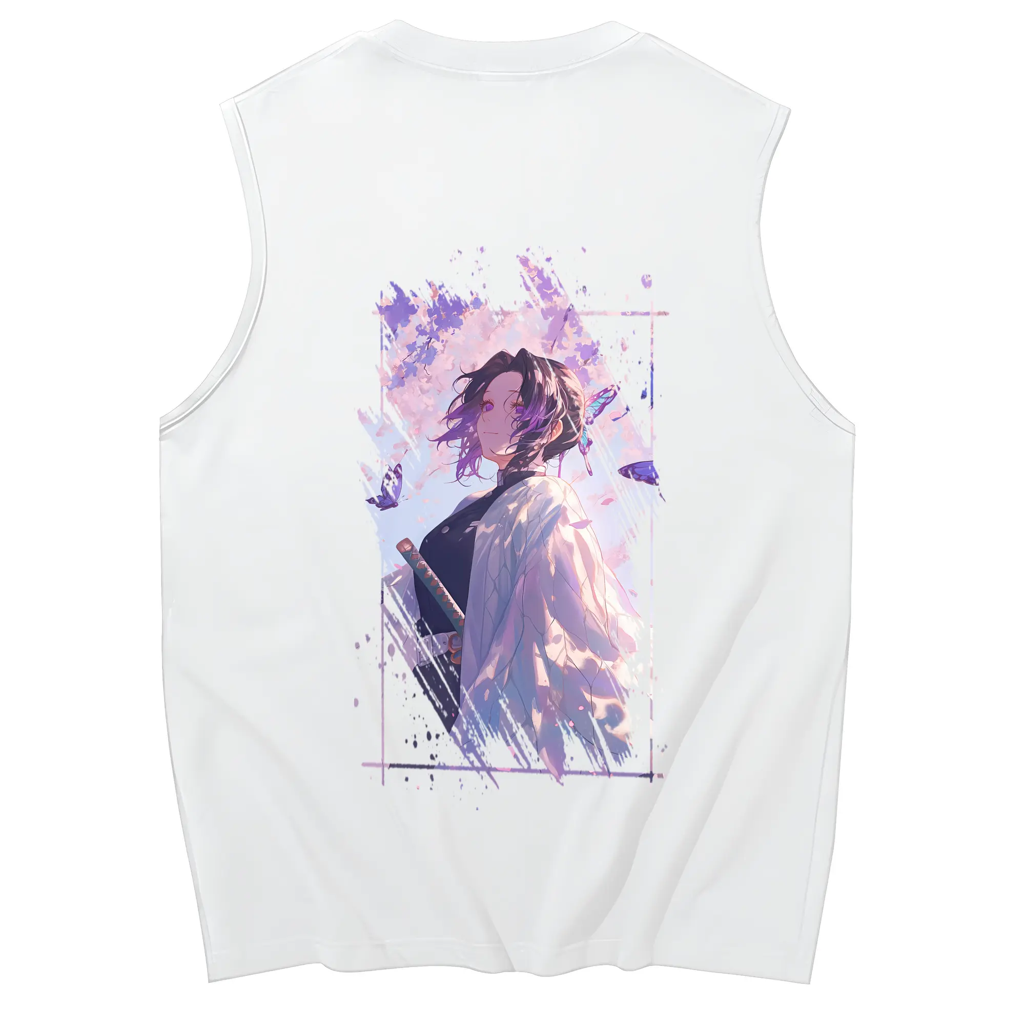 鬼滅の刃 グッズ,胡蝶 しのぶ - コットン100％ タンクトップ ・ 背面プリント ・ タイトシルエット ・ 快適 通気性 ・ スポーツ カジュアル 散歩用