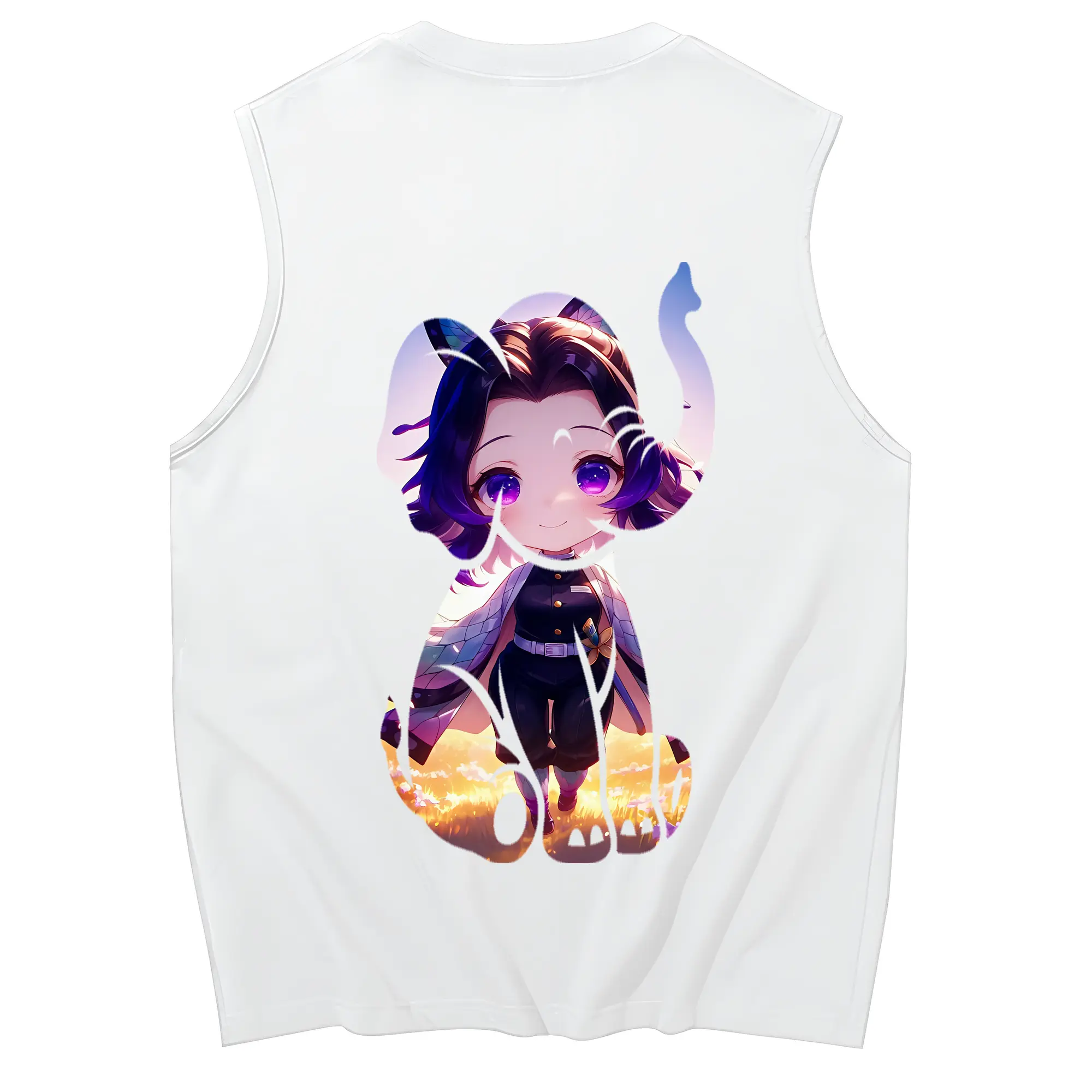 鬼滅の刃 グッズ,胡蝶 しのぶ - コットン100％ タンクトップ ・ 背面プリント ・ タイトシルエット ・ 快適 通気性 ・ スポーツ カジュアル 散歩用