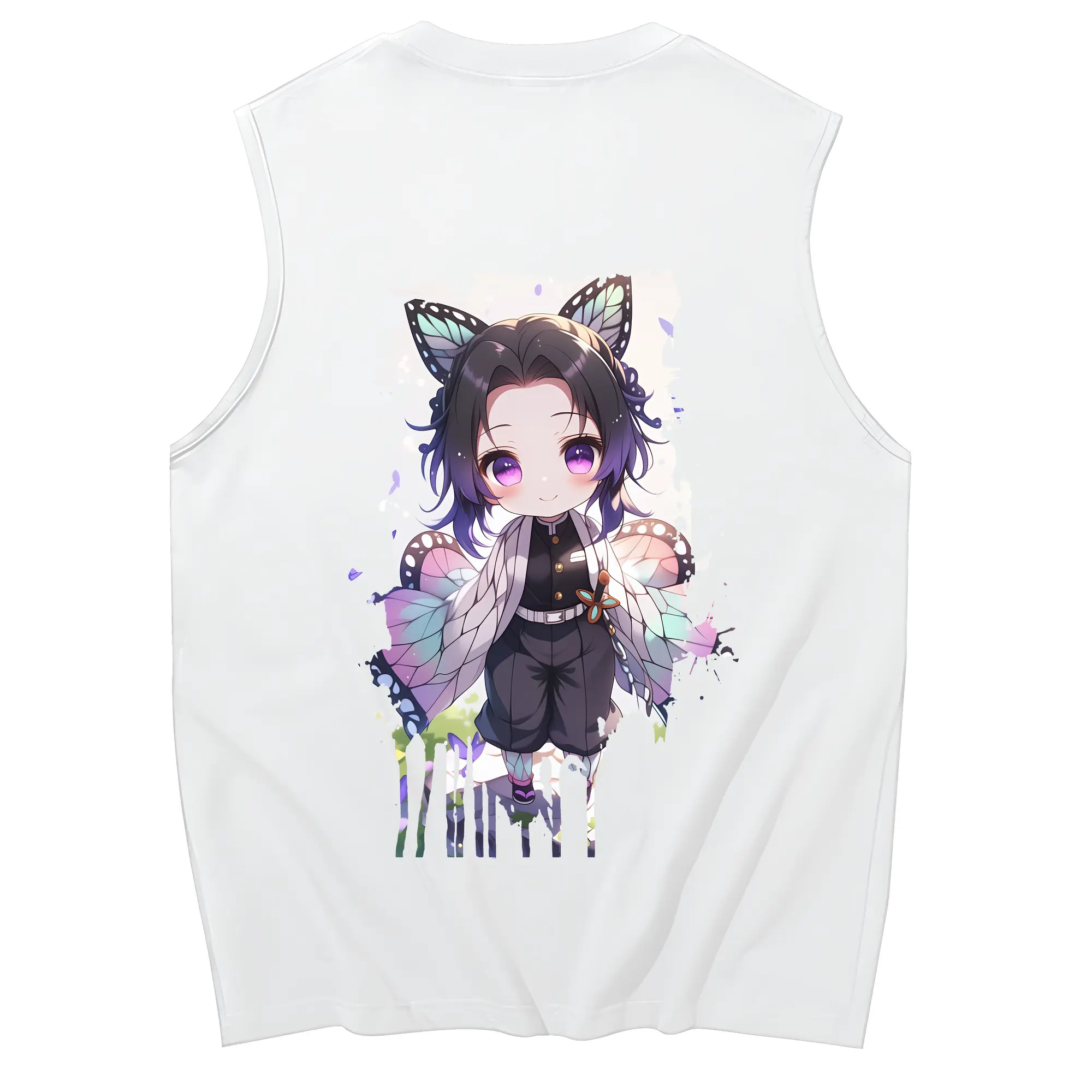鬼滅の刃 グッズ,胡蝶 しのぶ - コットン100％ タンクトップ ・ 背面プリント ・ タイトシルエット ・ 快適 通気性 ・ スポーツ カジュアル 散歩用