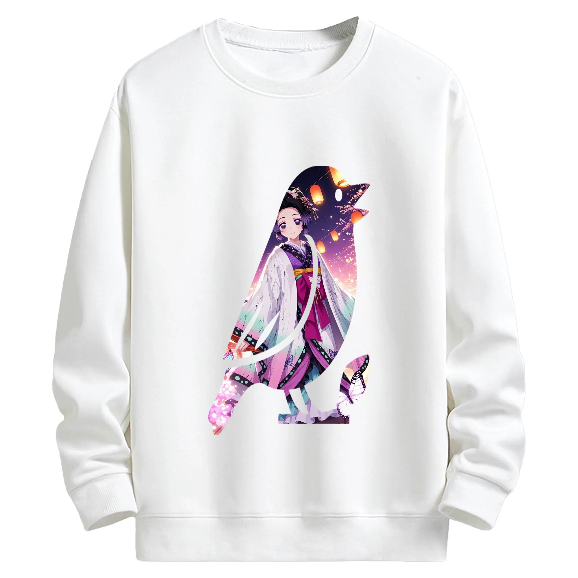 鬼滅の刃 グッズ,胡蝶 しのぶ - 高品質 クルーネック スウェット ・ コットン59％ ポリエステル41％ ・ ユニセックス 長袖 トレーナー ・ カジュアル デイリー スポーツ 散歩用