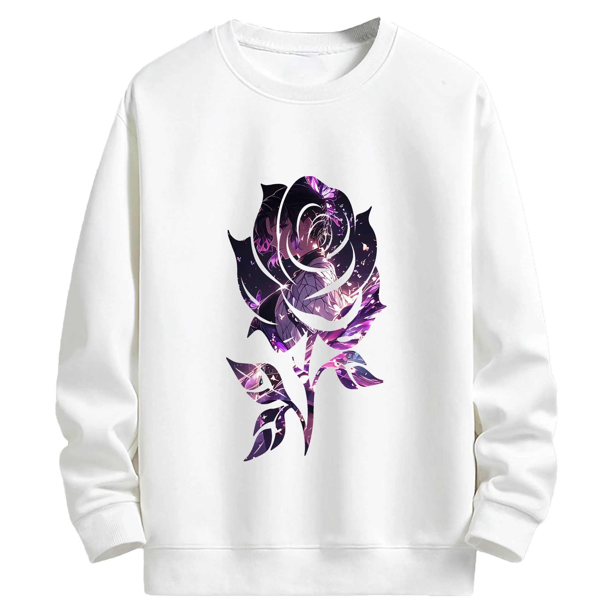 鬼滅の刃 グッズ,胡蝶 しのぶ - 高品質 クルーネック スウェット ・ コットン59％ ポリエステル41％ ・ ユニセックス 長袖 トレーナー ・ カジュアル デイリー スポーツ 散歩用