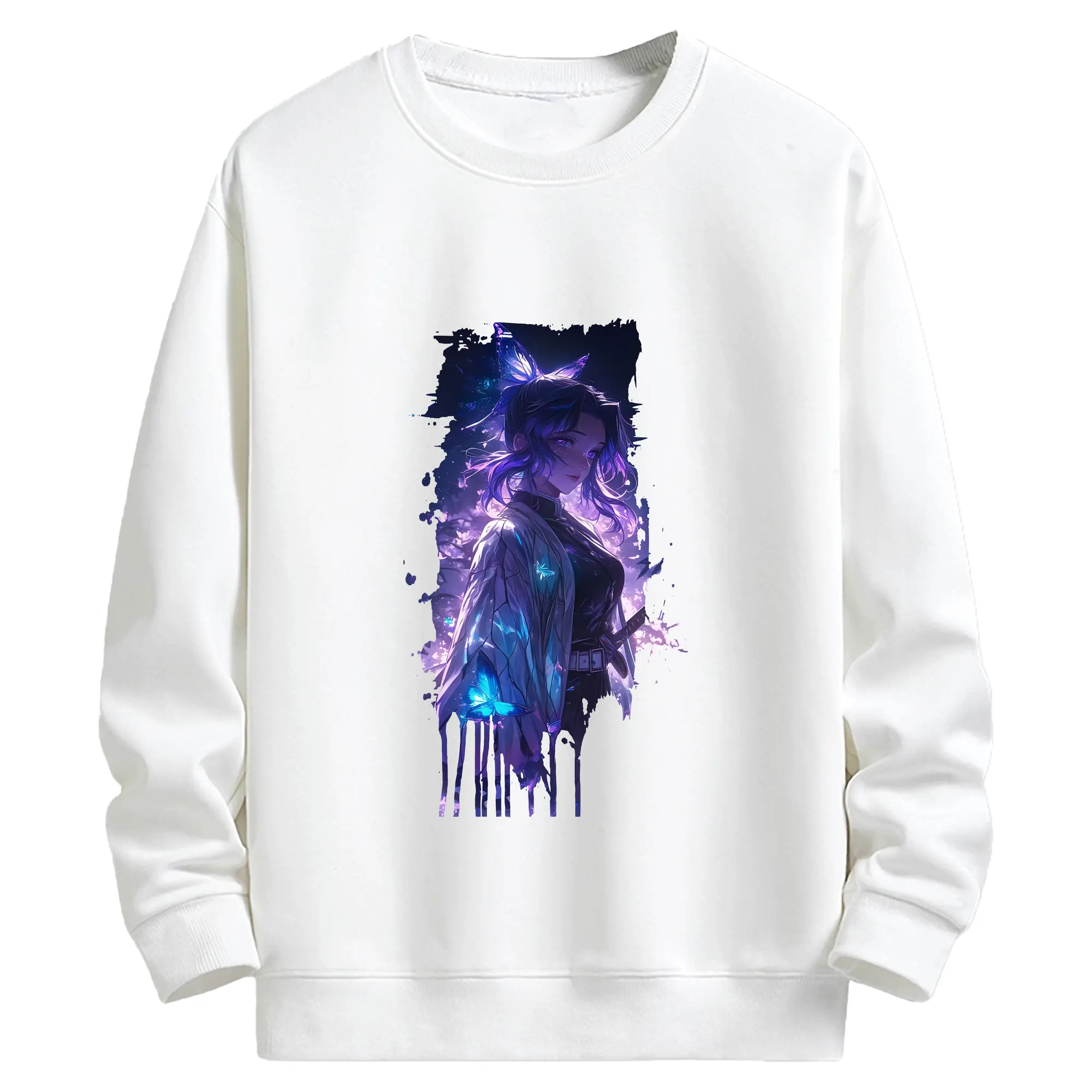 鬼滅の刃 グッズ,胡蝶 しのぶ - 高品質 クルーネック スウェット ・ コットン59％ ポリエステル41％ ・ ユニセックス 長袖 トレーナー ・ カジュアル デイリー スポーツ 散歩用