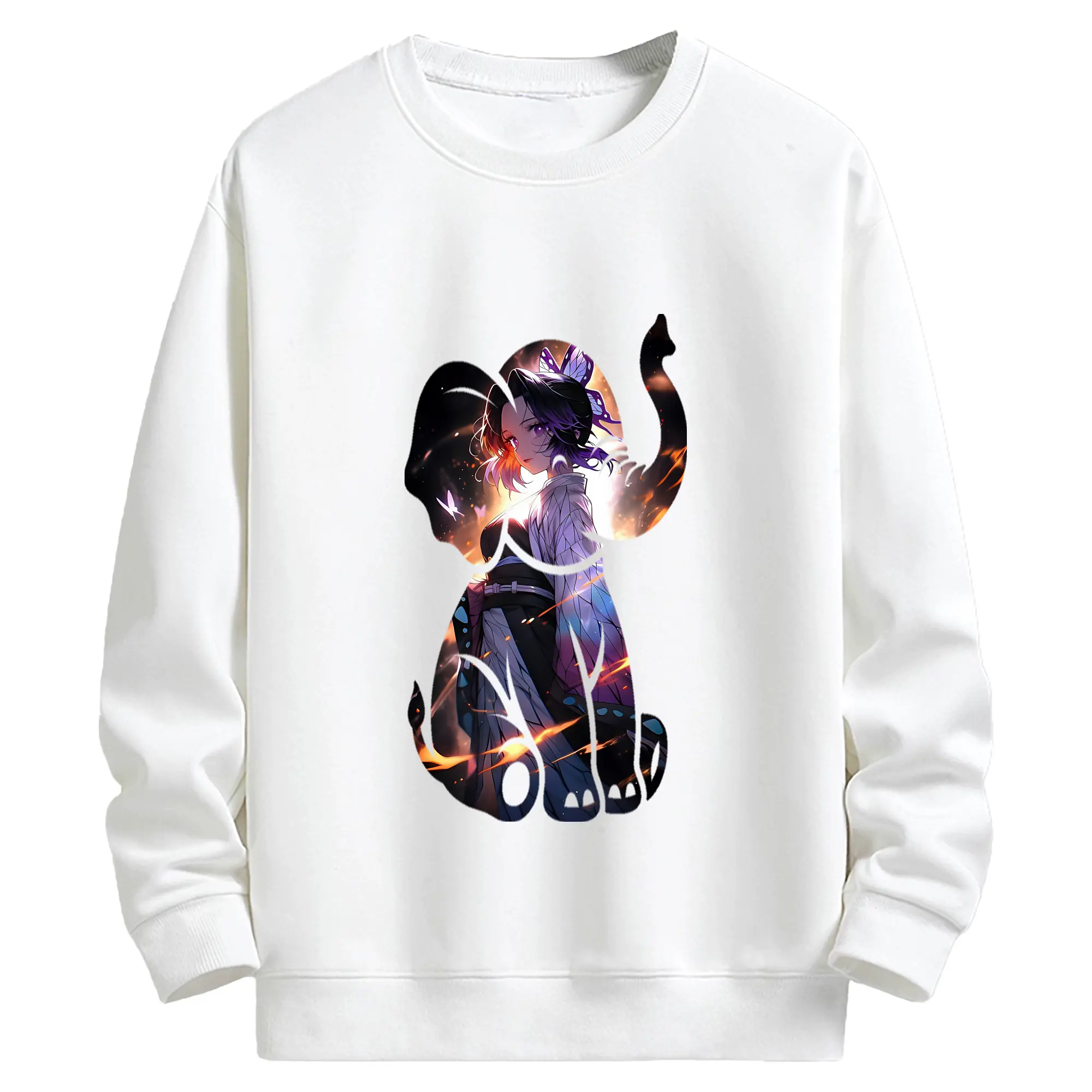 鬼滅の刃 グッズ,胡蝶 しのぶ - 高品質 クルーネック スウェット ・ コットン59％ ポリエステル41％ ・ ユニセックス 長袖 トレーナー ・ カジュアル デイリー スポーツ 散歩用