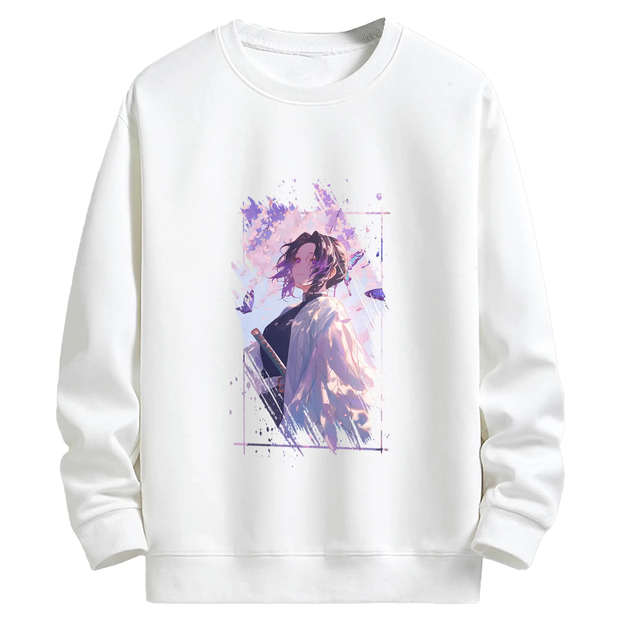 鬼滅の刃 グッズ,胡蝶 しのぶ - 高品質 クルーネック スウェット ・ コットン59％ ポリエステル41％ ・ ユニセックス 長袖 トレーナー ・ カジュアル デイリー スポーツ 散歩用