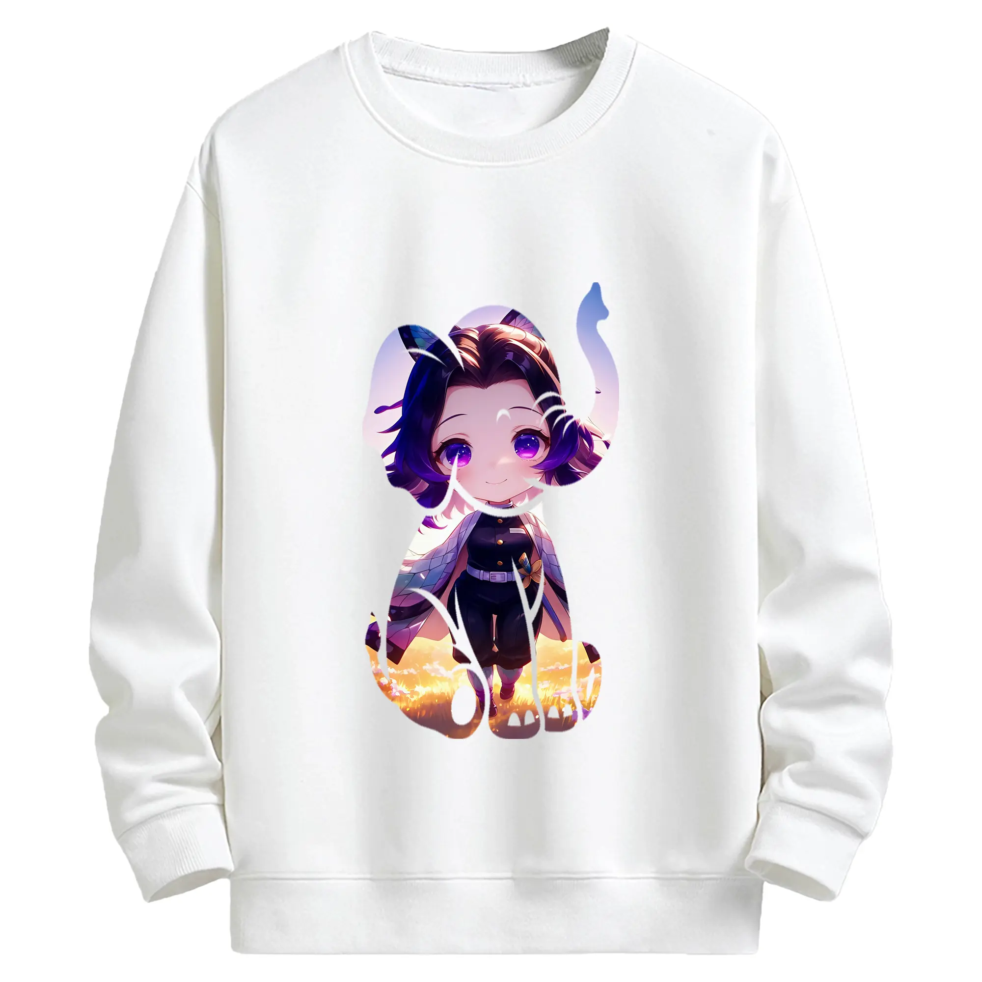 鬼滅の刃 グッズ,胡蝶 しのぶ - 高品質 クルーネック スウェット ・ コットン59％ ポリエステル41％ ・ ユニセックス 長袖 トレーナー ・ カジュアル デイリー スポーツ 散歩用