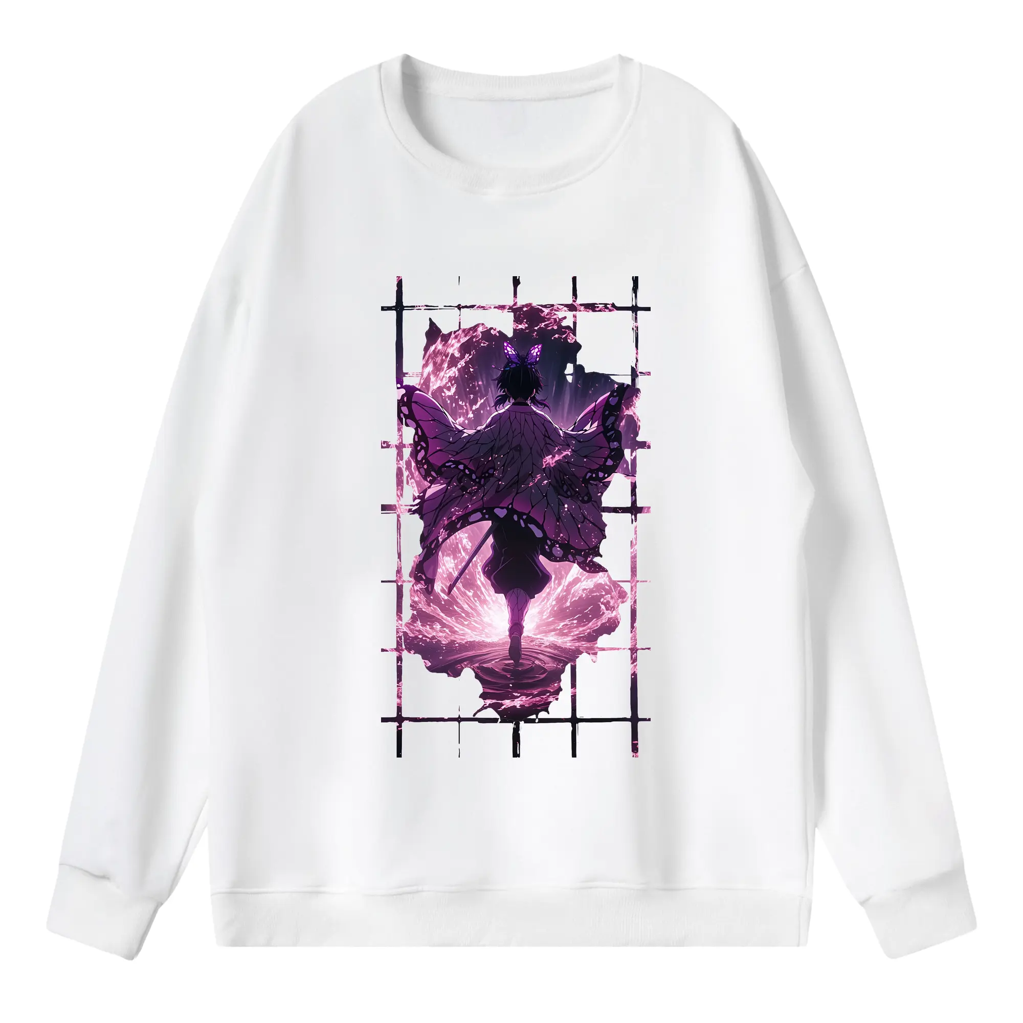 鬼滅の刃 グッズ,胡蝶 しのぶ - 薄手 クルーネック スウェット 裏毛260g · ポリエステル 春秋向け カジュアル 男女兼用 · トレーナー デイリー スポーツ 散歩に最適