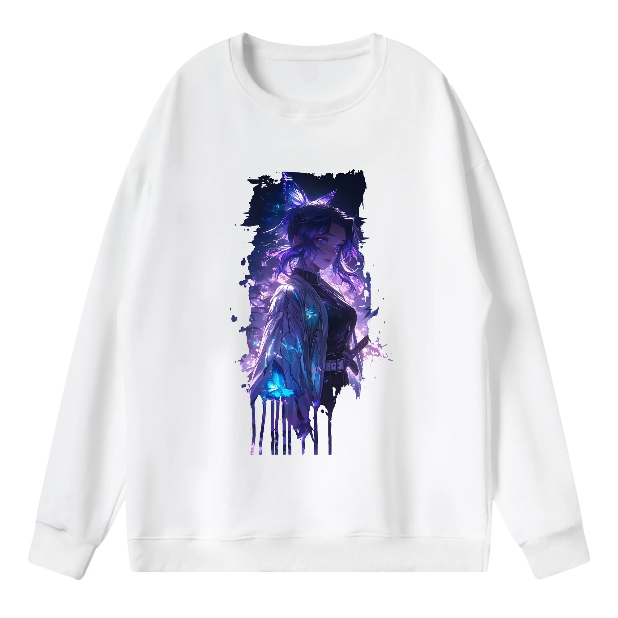 鬼滅の刃 グッズ,胡蝶 しのぶ - 薄手 クルーネック スウェット 裏毛260g · ポリエステル 春秋向け カジュアル 男女兼用 · トレーナー デイリー スポーツ 散歩に最適