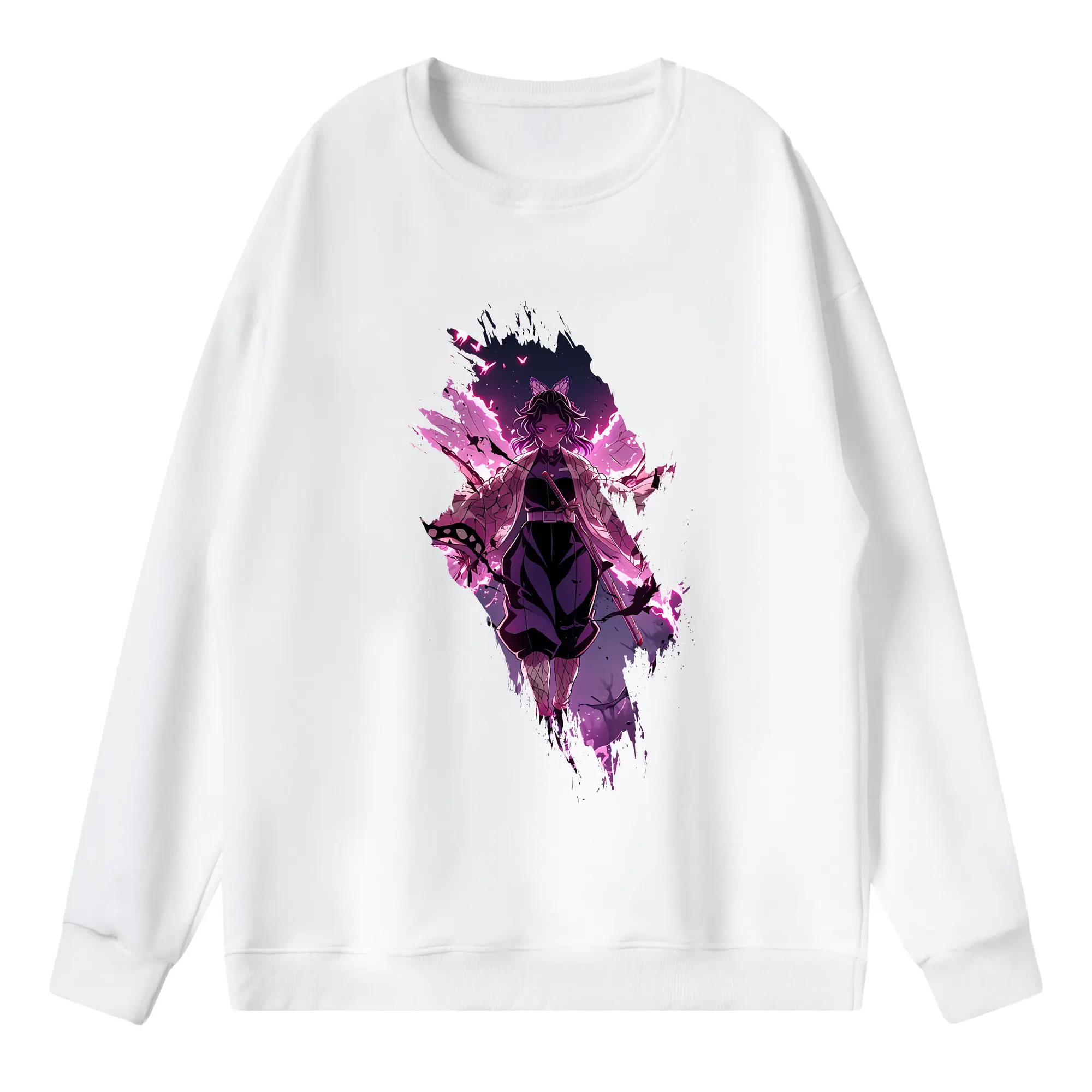 鬼滅の刃 グッズ,胡蝶 しのぶ - 薄手 クルーネック スウェット 裏毛260g · ポリエステル 春秋向け カジュアル 男女兼用 · トレーナー デイリー スポーツ 散歩に最適