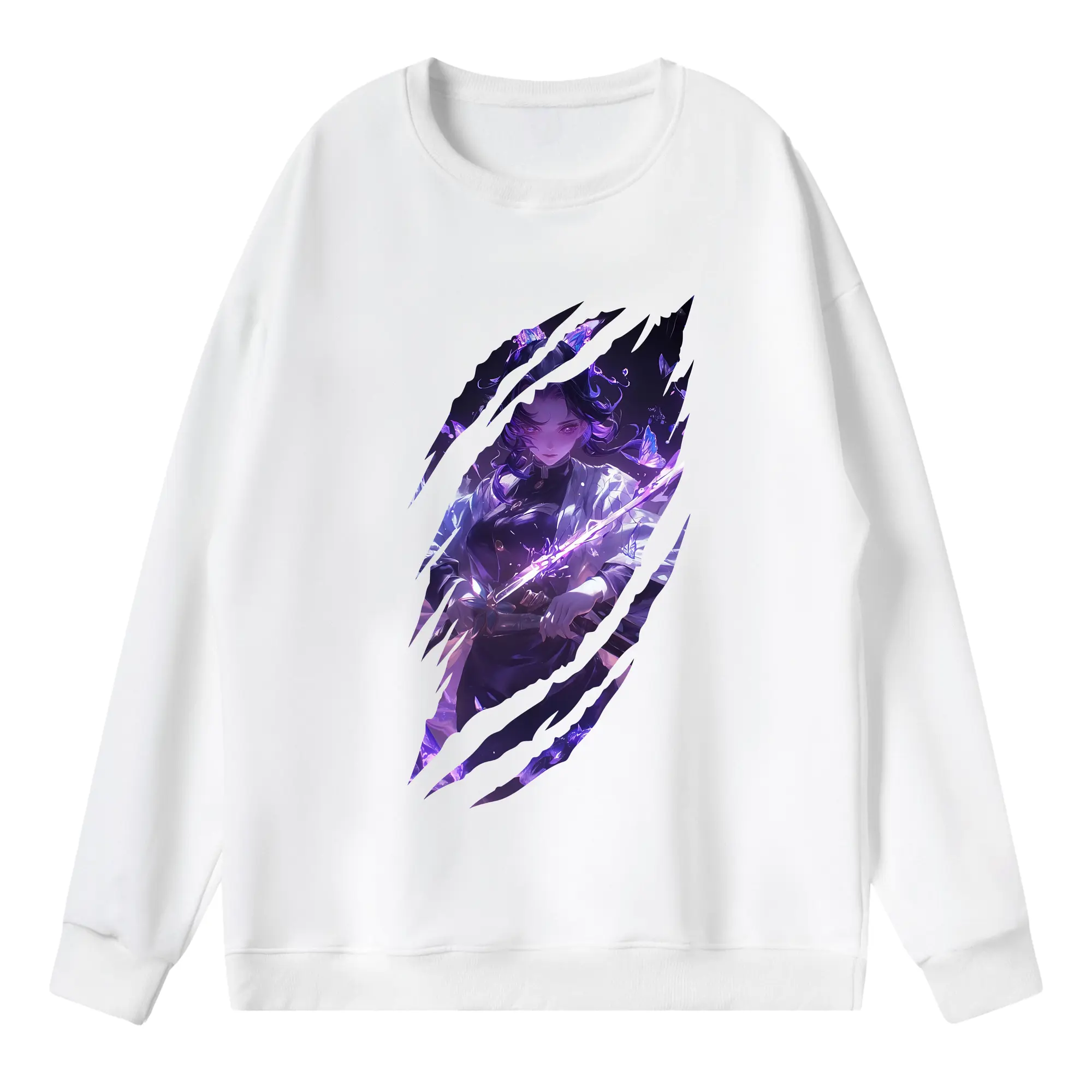 鬼滅の刃 グッズ,胡蝶 しのぶ - 薄手 クルーネック スウェット 裏毛260g · ポリエステル 春秋向け カジュアル 男女兼用 · トレーナー デイリー スポーツ 散歩に最適