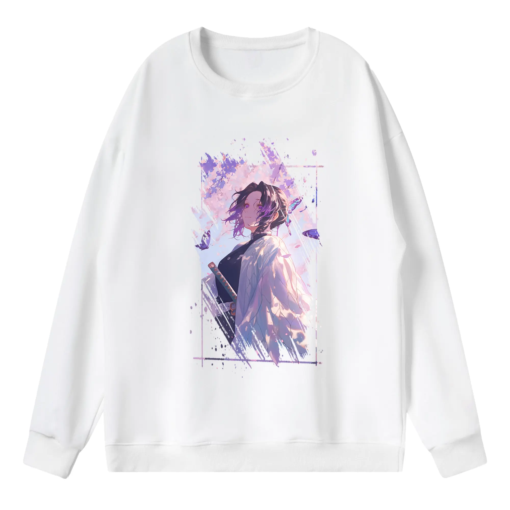 鬼滅の刃 グッズ,胡蝶 しのぶ - 薄手 クルーネック スウェット 裏毛260g · ポリエステル 春秋向け カジュアル 男女兼用 · トレーナー デイリー スポーツ 散歩に最適
