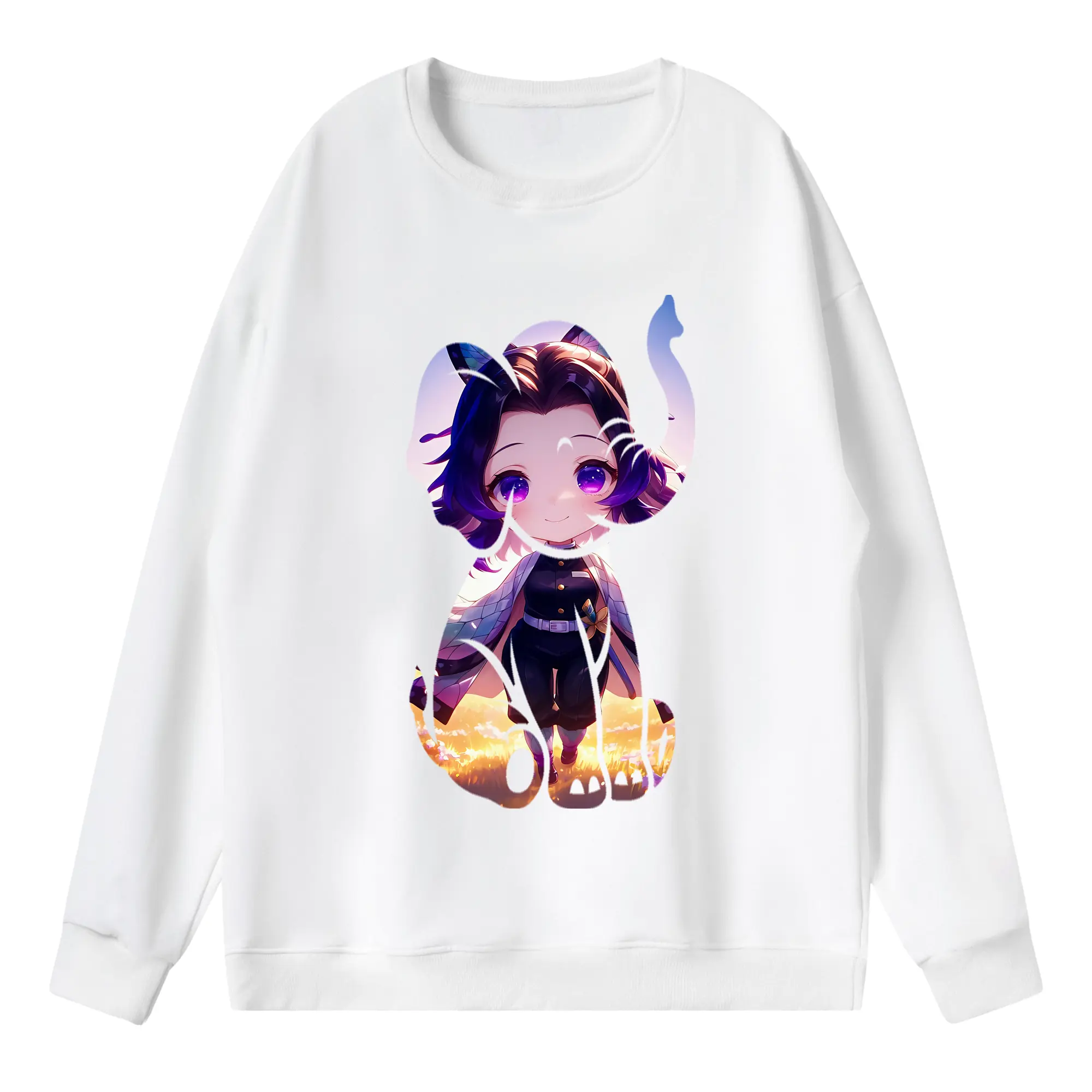 鬼滅の刃 グッズ,胡蝶 しのぶ - 薄手 クルーネック スウェット 裏毛260g · ポリエステル 春秋向け カジュアル 男女兼用 · トレーナー デイリー スポーツ 散歩に最適