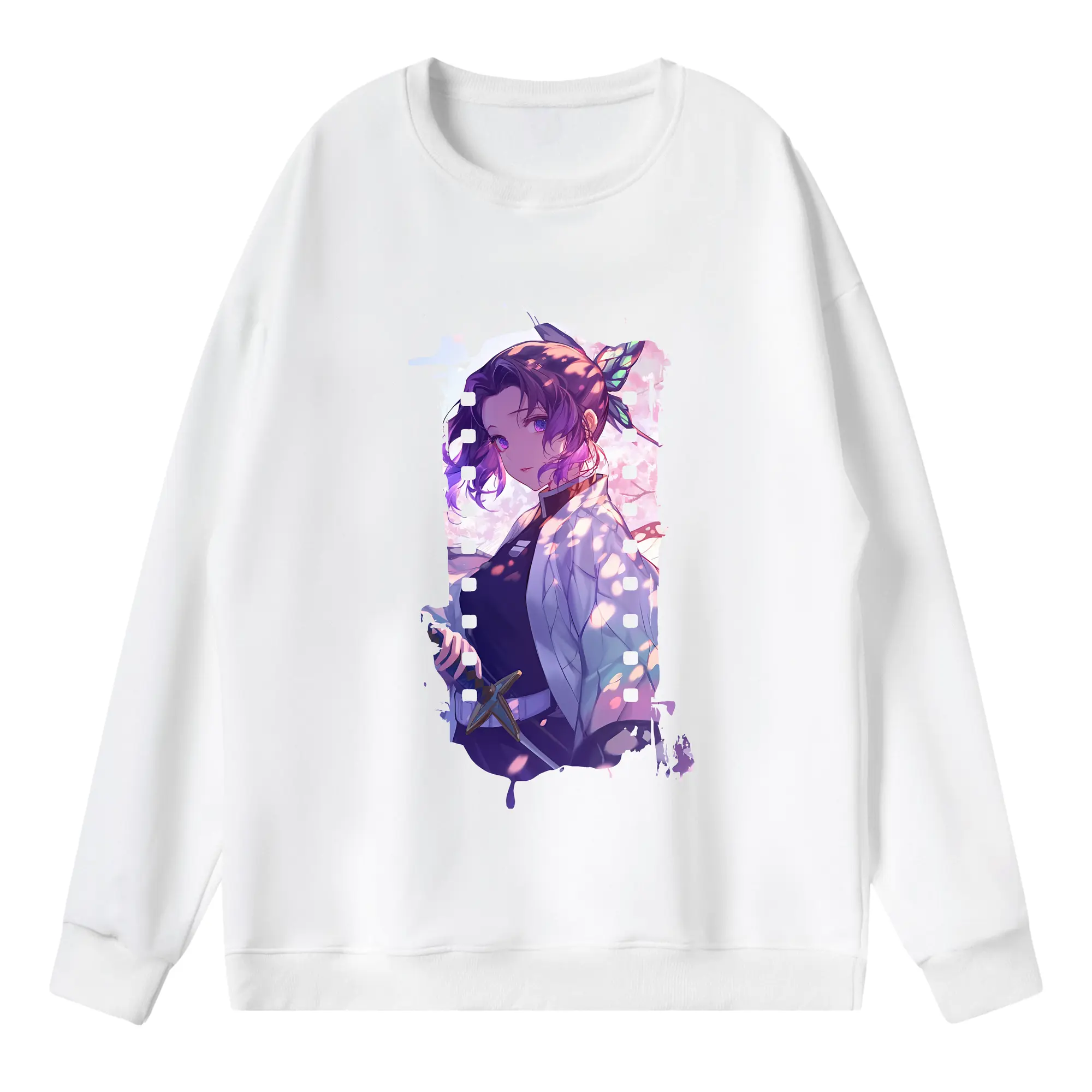 鬼滅の刃 グッズ,胡蝶 しのぶ - 薄手 クルーネック スウェット 裏毛260g · ポリエステル 春秋向け カジュアル 男女兼用 · トレーナー デイリー スポーツ 散歩に最適