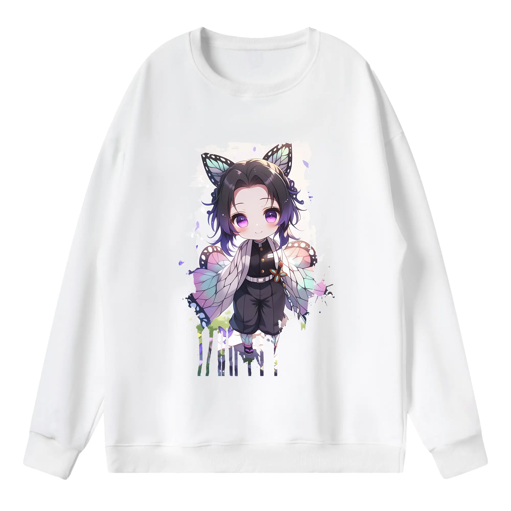 鬼滅の刃 グッズ,胡蝶 しのぶ - 薄手 クルーネック スウェット 裏毛260g · ポリエステル 春秋向け カジュアル 男女兼用 · トレーナー デイリー スポーツ 散歩に最適