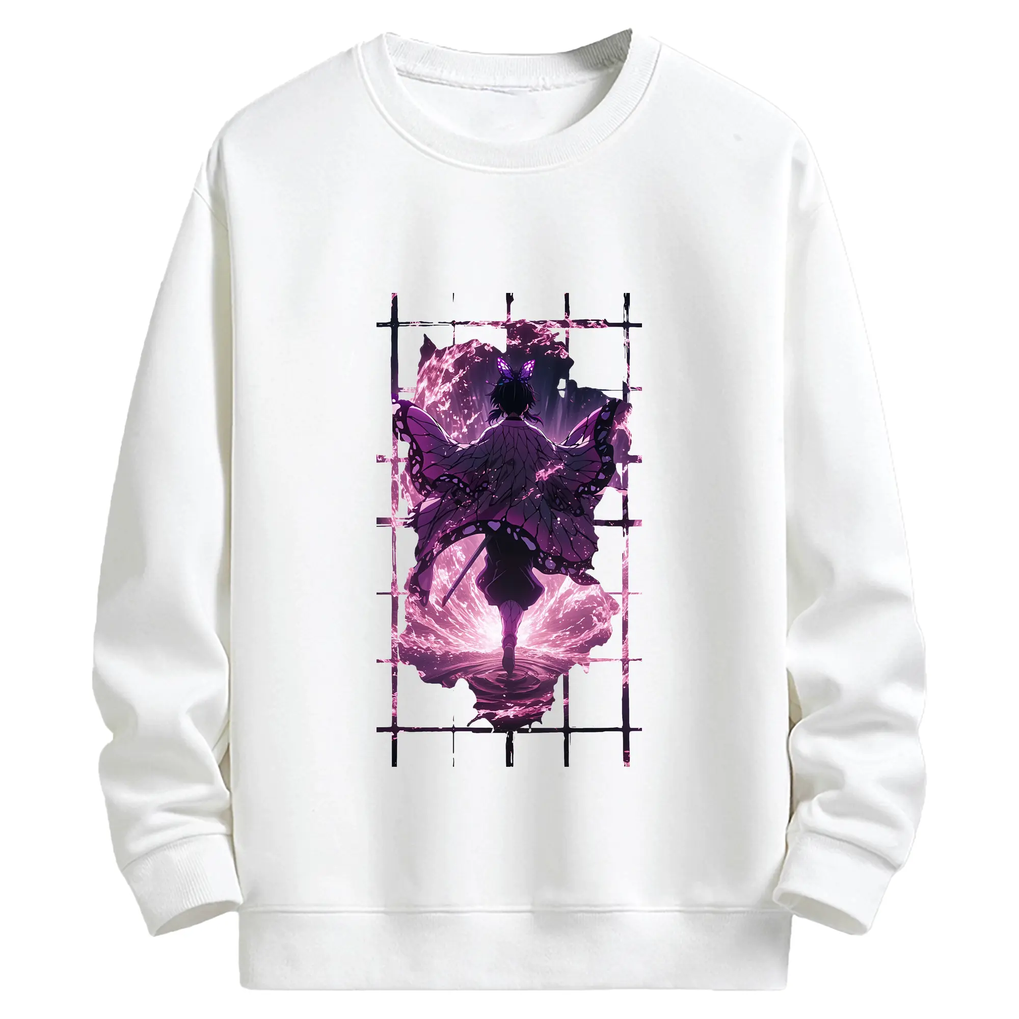 鬼滅の刃 グッズ,胡蝶 しのぶ - キッズ クルーネックスウェットシャツ ・ フロントプリント ・ 綿80％ ポリエステル20％ ・ 快適 通学 スポーツ 日常使い お散歩用