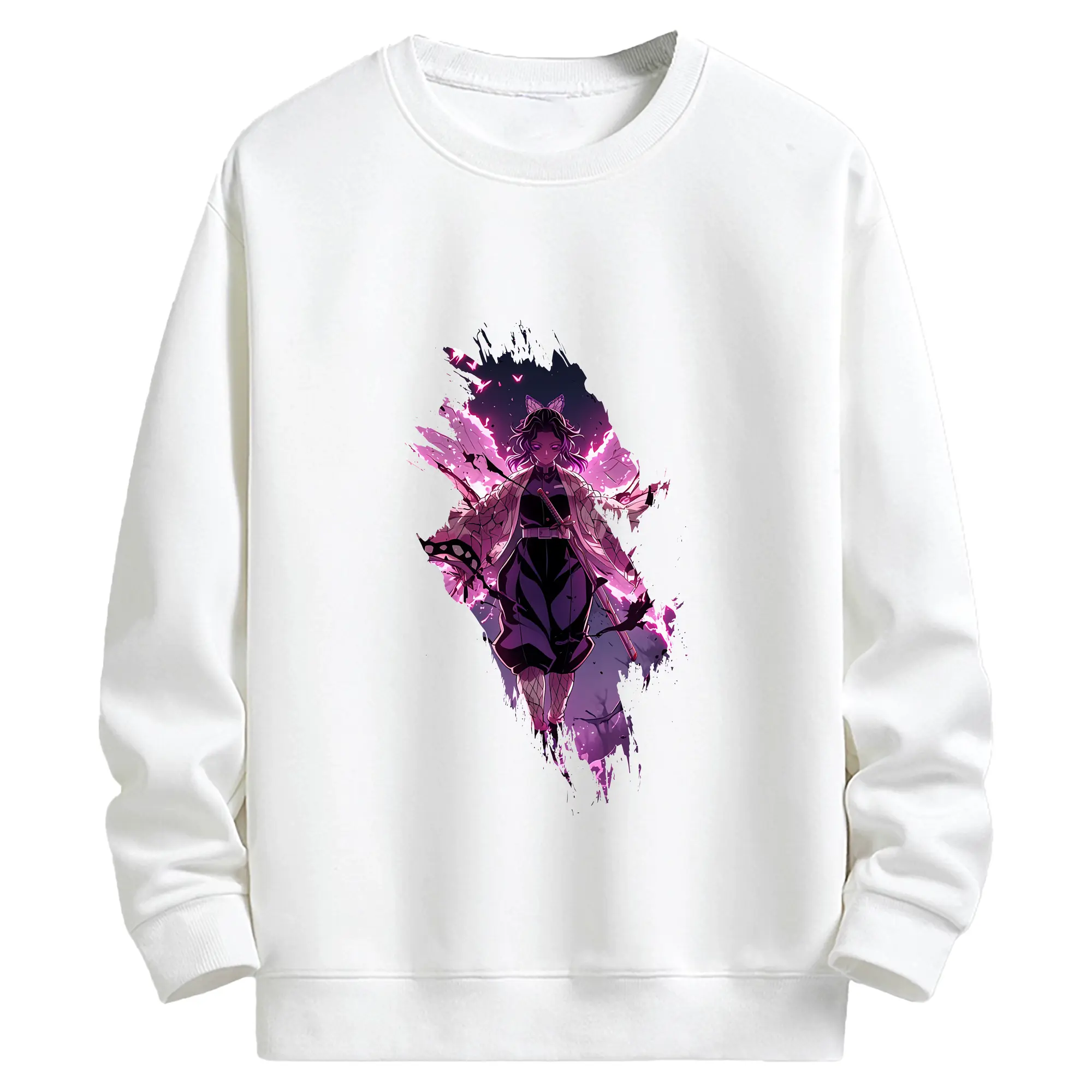 鬼滅の刃 グッズ,胡蝶 しのぶ - キッズ クルーネックスウェットシャツ ・ フロントプリント ・ 綿80％ ポリエステル20％ ・ 快適 通学 スポーツ 日常使い お散歩用