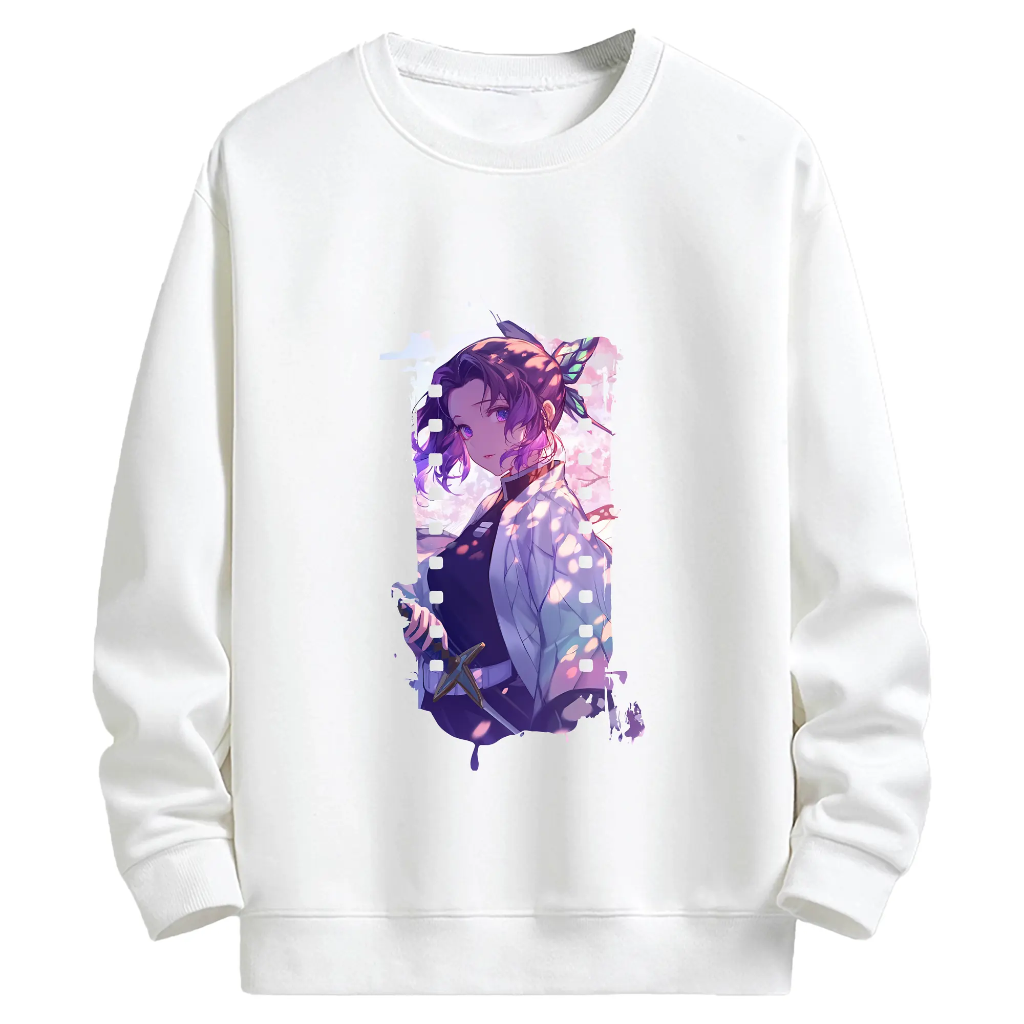 鬼滅の刃 グッズ,胡蝶 しのぶ - キッズ クルーネックスウェットシャツ ・ フロントプリント ・ 綿80％ ポリエステル20％ ・ 快適 通学 スポーツ 日常使い お散歩用