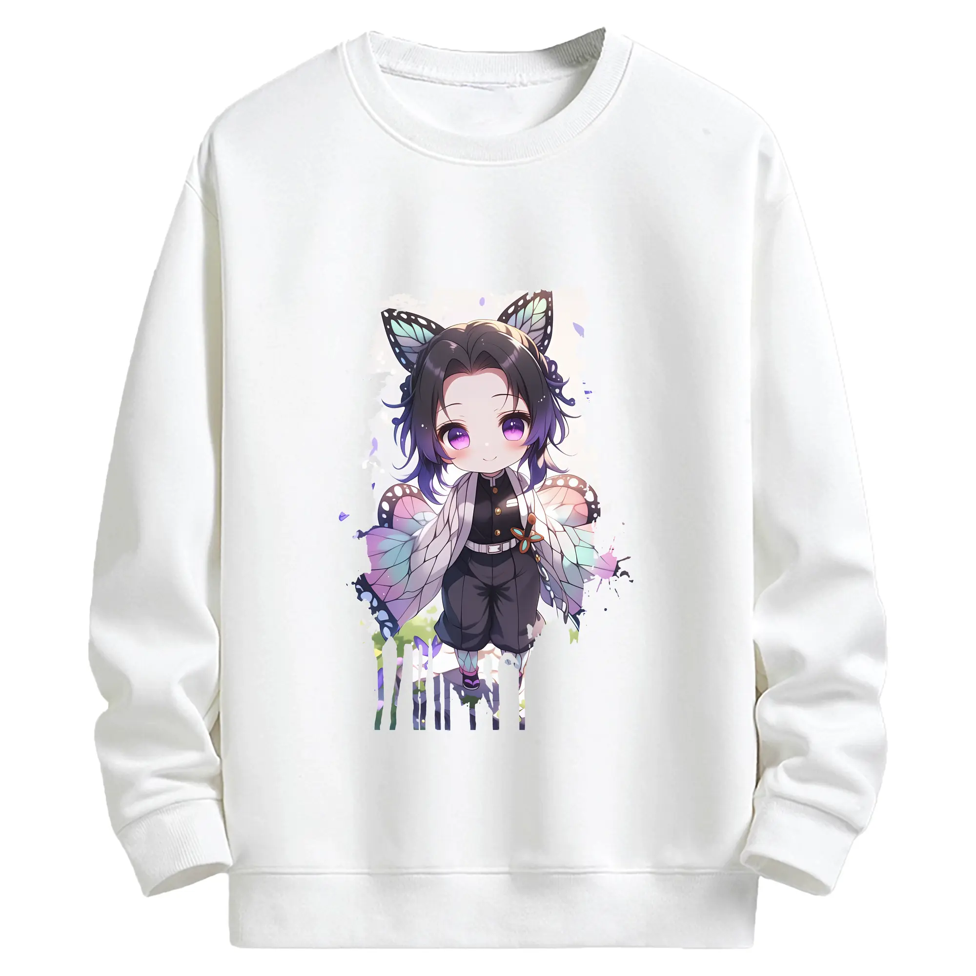 鬼滅の刃 グッズ,胡蝶 しのぶ - キッズ クルーネックスウェットシャツ ・ フロントプリント ・ 綿80％ ポリエステル20％ ・ 快適 通学 スポーツ 日常使い お散歩用