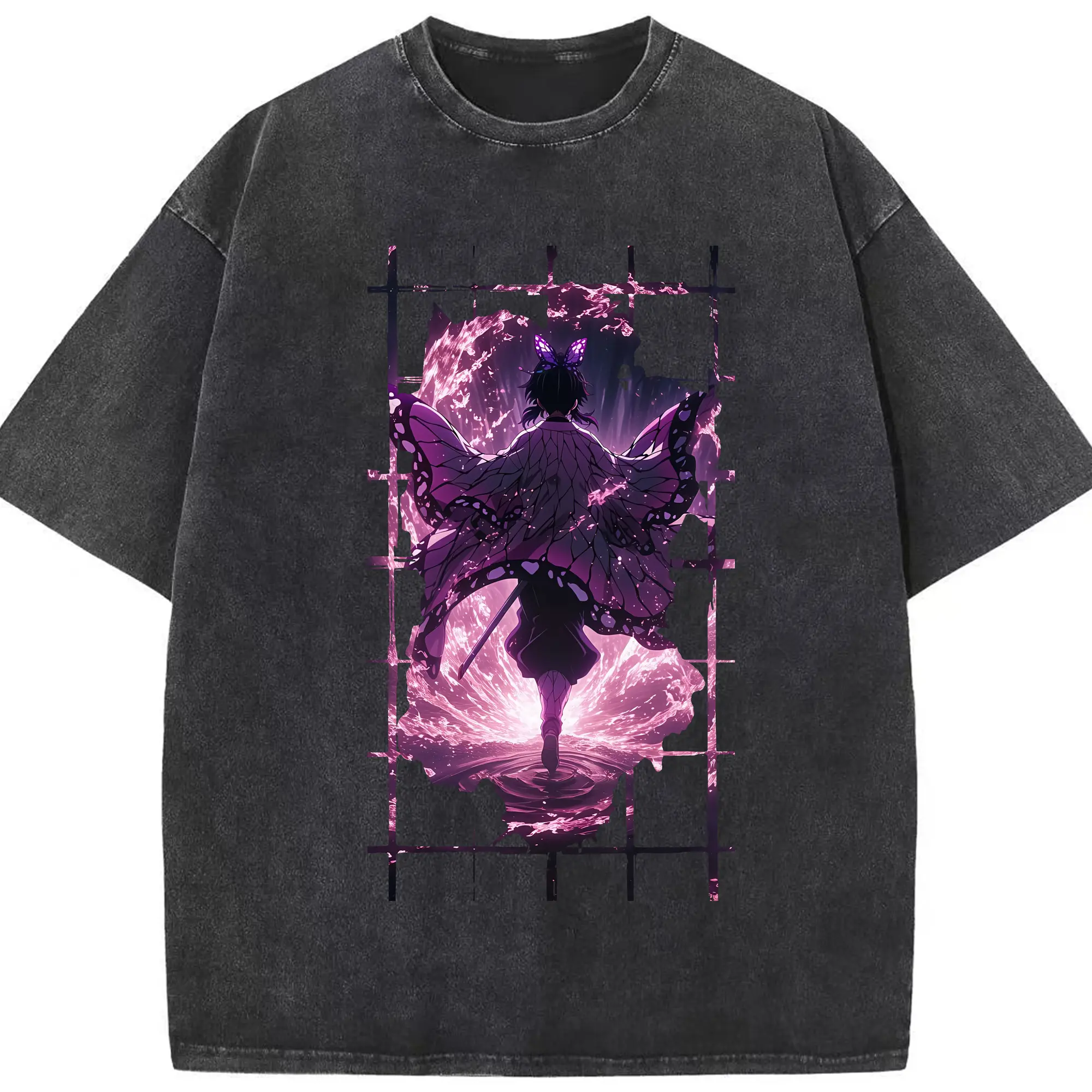 鬼滅の刃 グッズ,胡蝶 しのぶ - 綿100％ ヴィンテージ風 半袖Tシャツ ・ フロントプリント ・ 柔らか肌触り ・ 通気性 快適 ・ スポーツ カジュアル 外出用