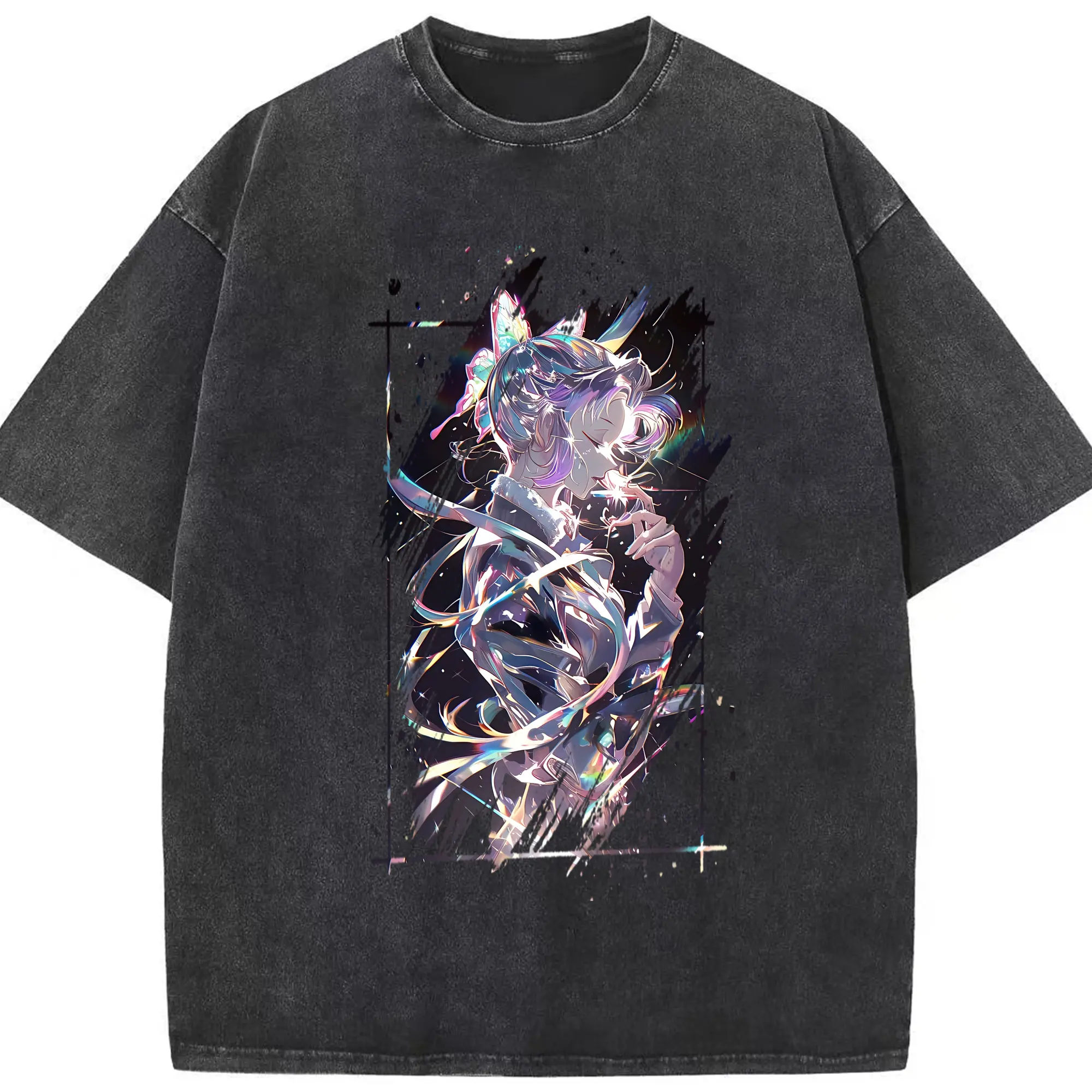 鬼滅の刃 グッズ,胡蝶 しのぶ - 綿100％ ヴィンテージ風 半袖Tシャツ ・ フロントプリント ・ 柔らか肌触り ・ 通気性 快適 ・ スポーツ カジュアル 外出用