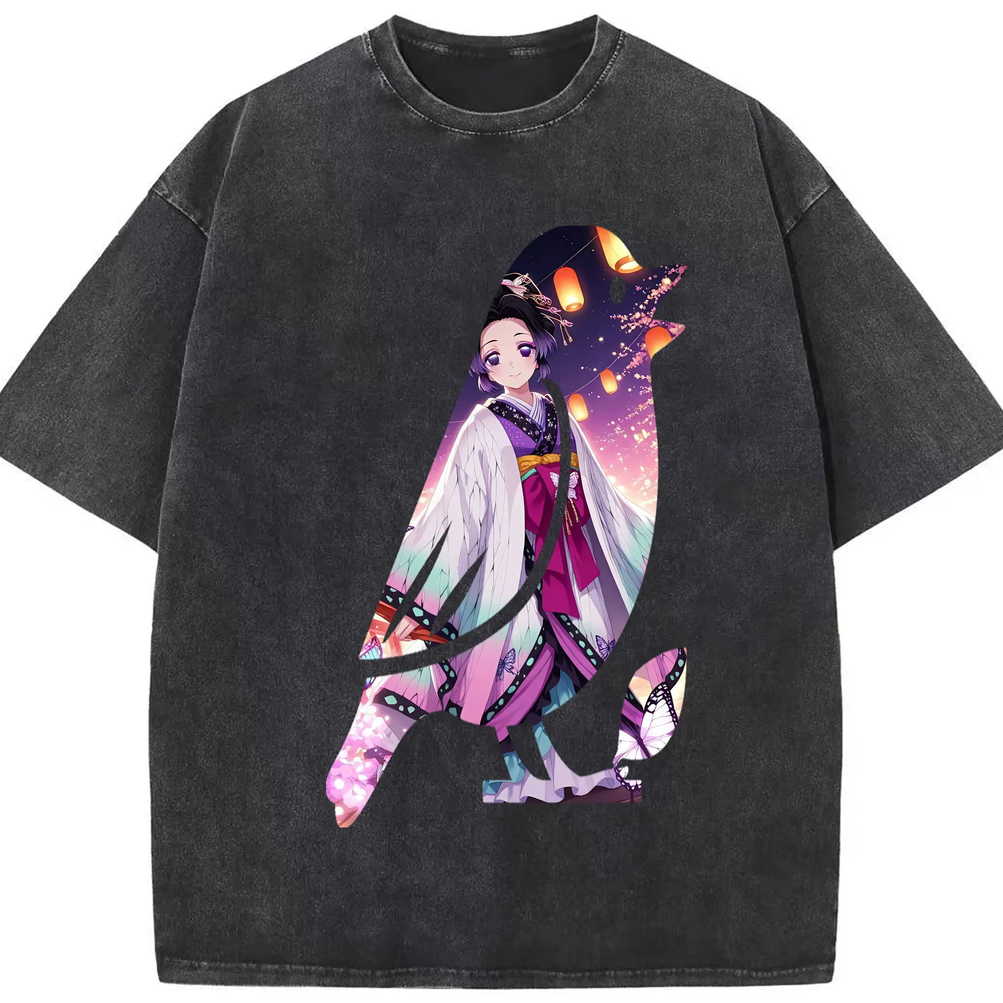 鬼滅の刃 グッズ,胡蝶 しのぶ - 綿100％ ヴィンテージ風 半袖Tシャツ ・ フロントプリント ・ 柔らか肌触り ・ 通気性 快適 ・ スポーツ カジュアル 外出用