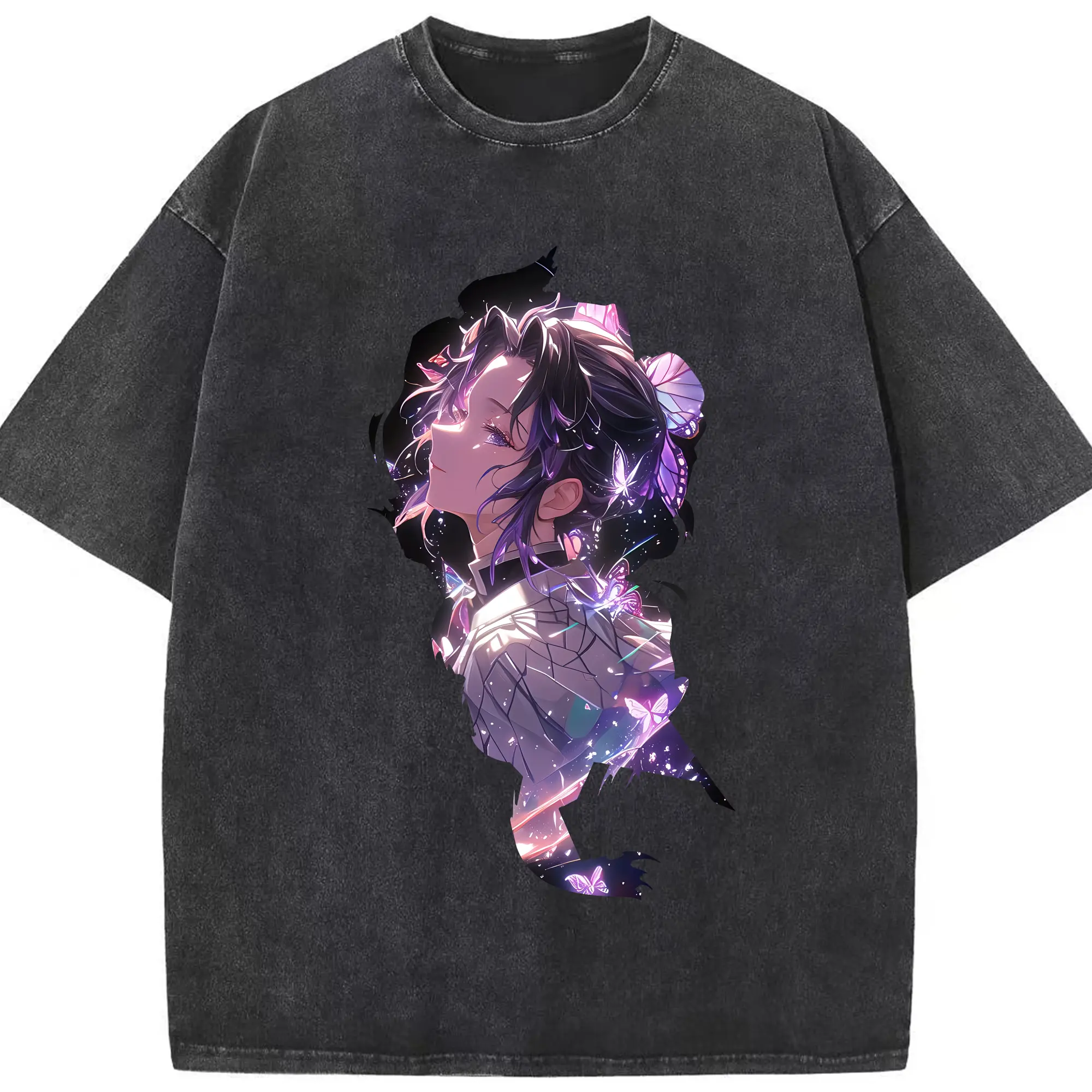 鬼滅の刃 グッズ,胡蝶 しのぶ - 綿100％ ヴィンテージ風 半袖Tシャツ ・ フロントプリント ・ 柔らか肌触り ・ 通気性 快適 ・ スポーツ カジュアル 外出用