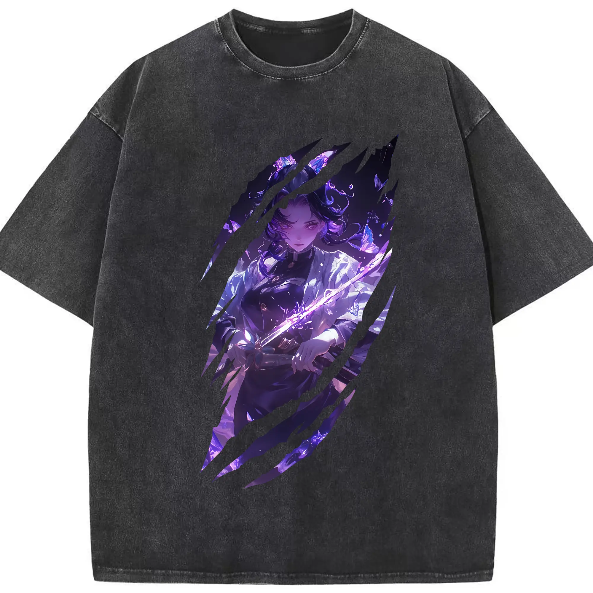 鬼滅の刃 グッズ,胡蝶 しのぶ - 綿100％ ヴィンテージ風 半袖Tシャツ ・ フロントプリント ・ 柔らか肌触り ・ 通気性 快適 ・ スポーツ カジュアル 外出用