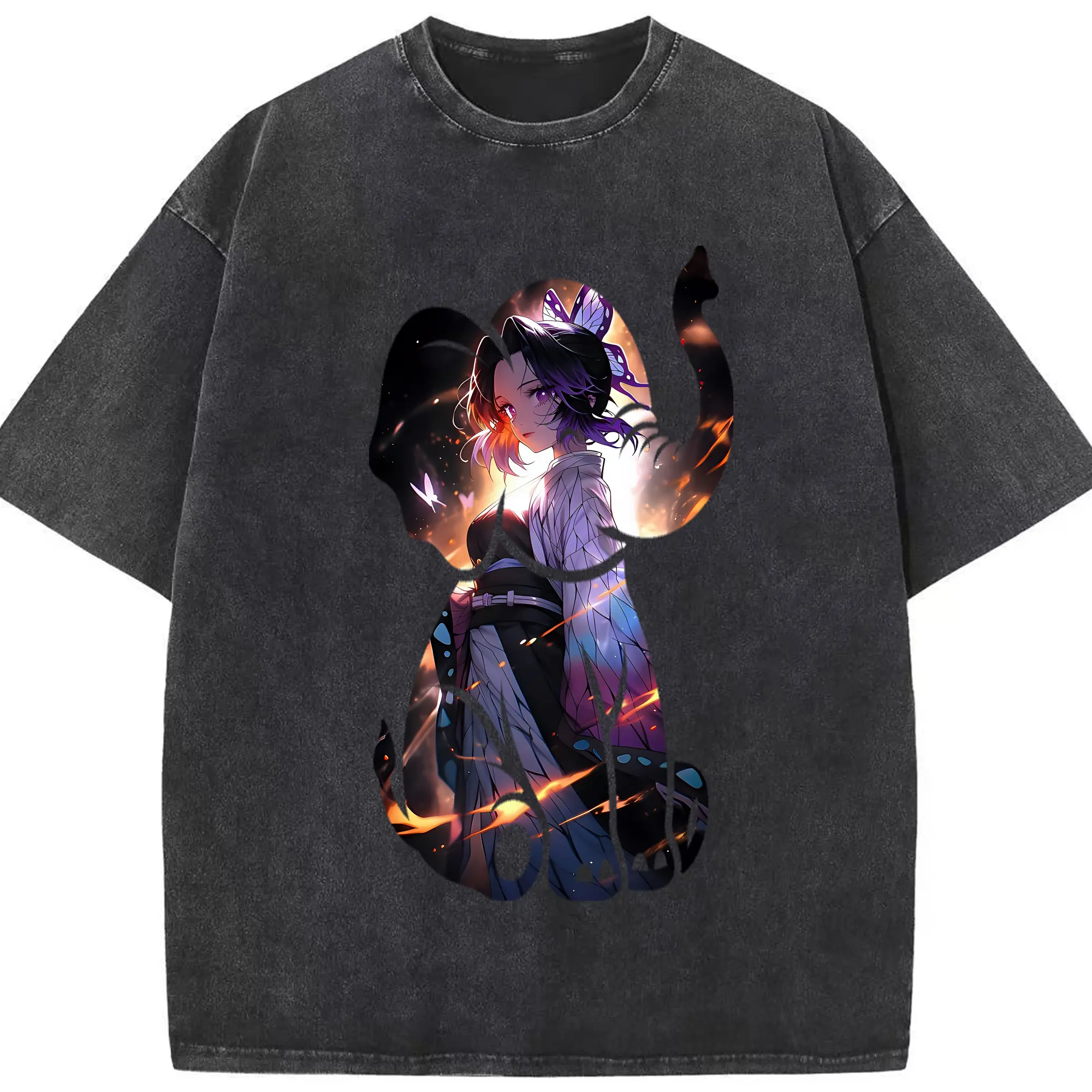 鬼滅の刃 グッズ,胡蝶 しのぶ - 綿100％ ヴィンテージ風 半袖Tシャツ ・ フロントプリント ・ 柔らか肌触り ・ 通気性 快適 ・ スポーツ カジュアル 外出用