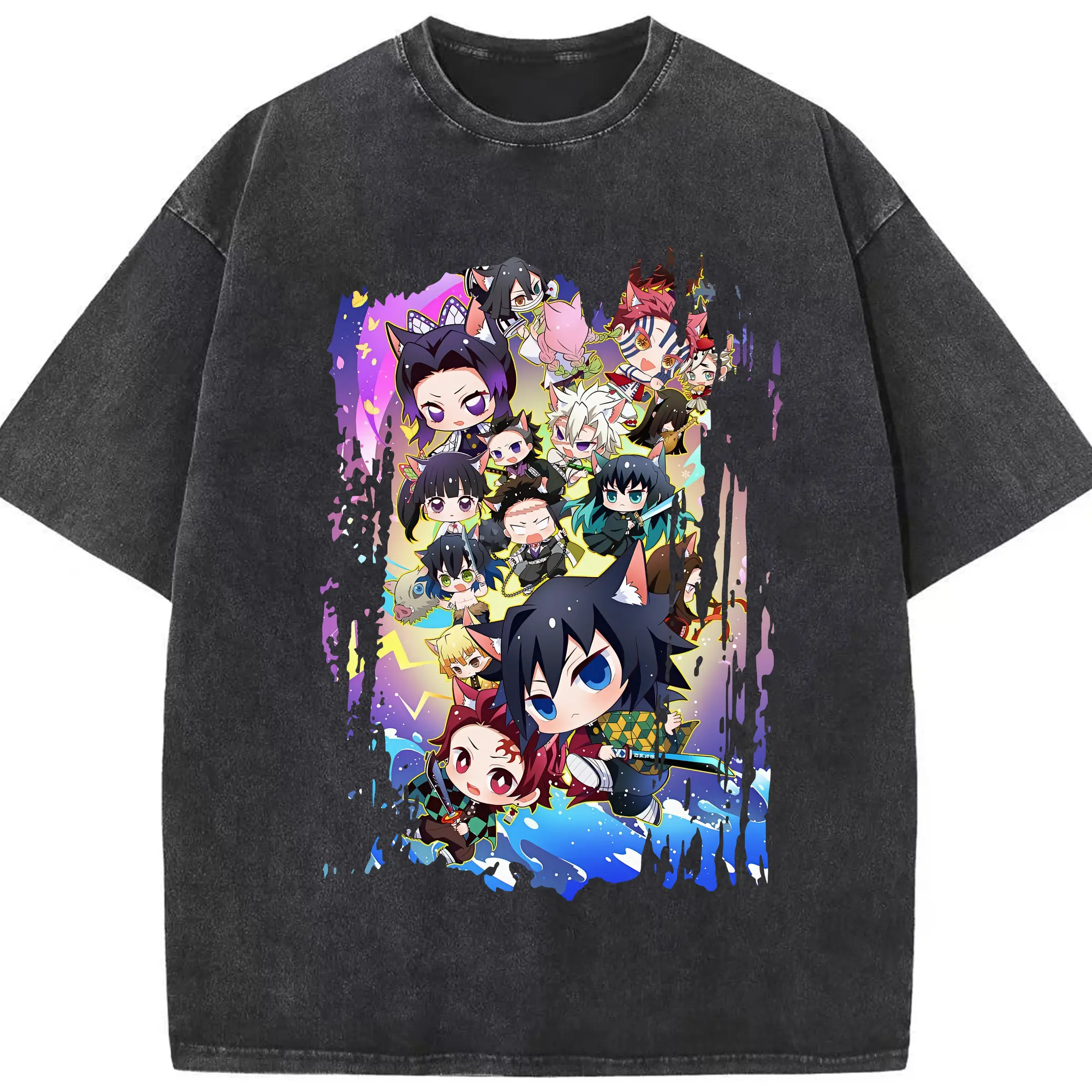 鬼滅の刃 グッズ,胡蝶 しのぶ - 綿100％ ヴィンテージ風 半袖Tシャツ ・ フロントプリント ・ 柔らか肌触り ・ 通気性 快適 ・ スポーツ カジュアル 外出用