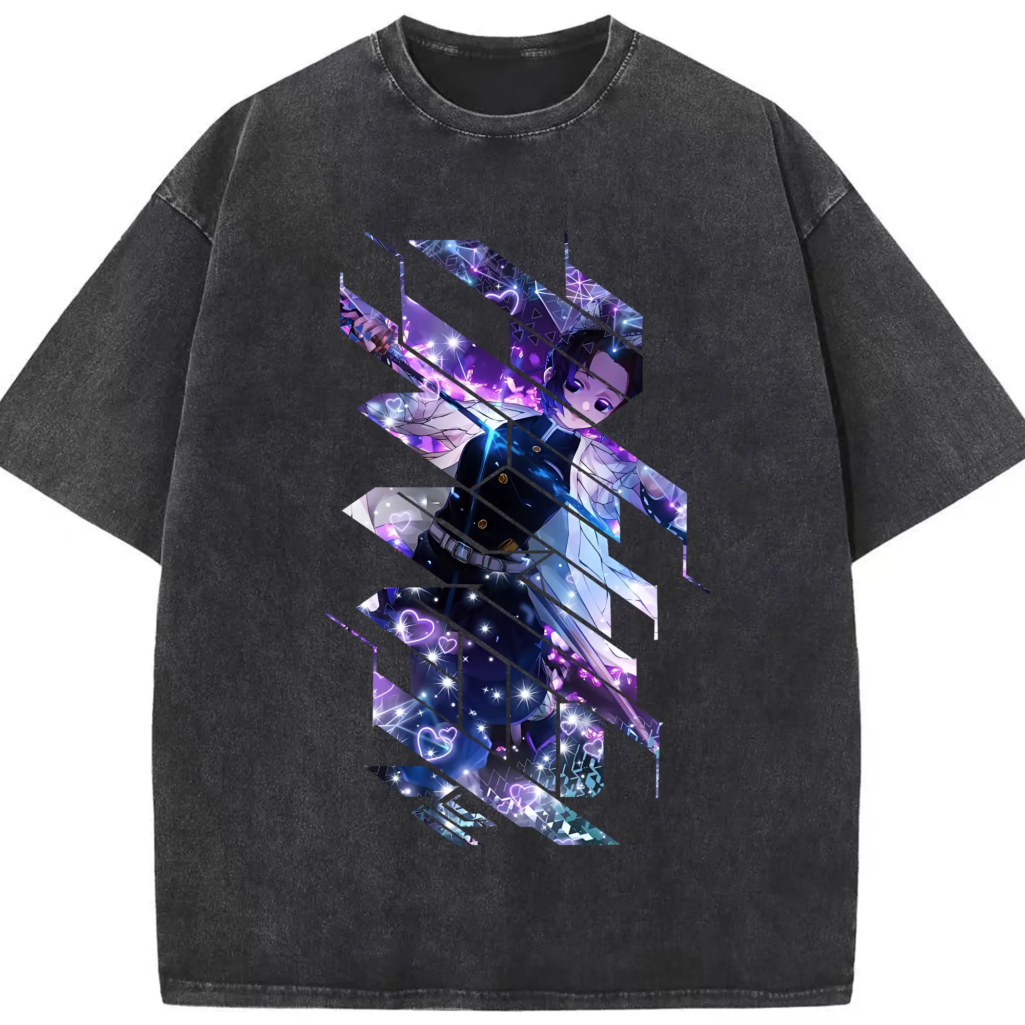 鬼滅の刃 グッズ,胡蝶 しのぶ - 綿100％ ヴィンテージ風 半袖Tシャツ ・ フロントプリント ・ 柔らか肌触り ・ 通気性 快適 ・ スポーツ カジュアル 外出用