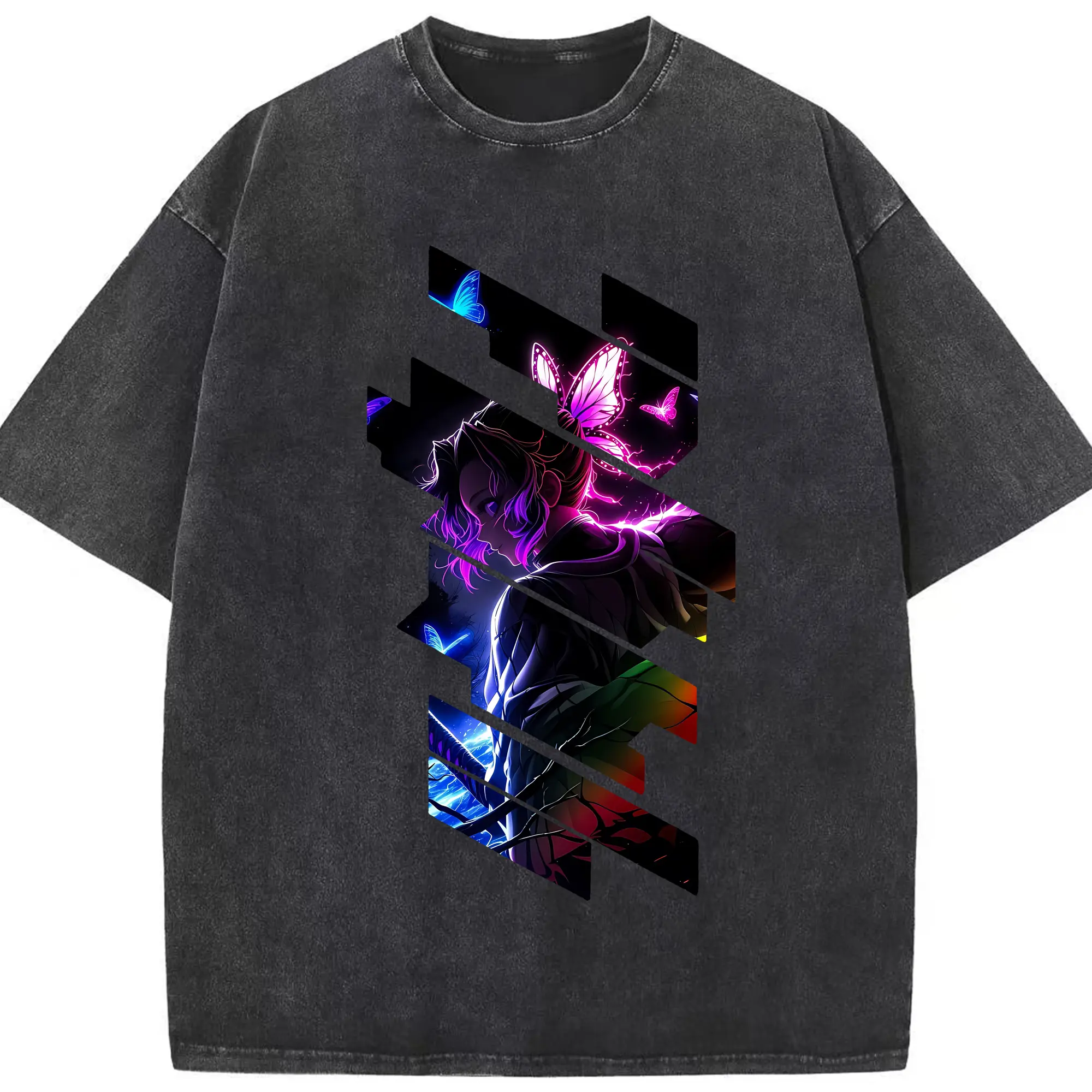 鬼滅の刃 グッズ,胡蝶 しのぶ - 綿100％ ヴィンテージ風 半袖Tシャツ ・ フロントプリント ・ 柔らか肌触り ・ 通気性 快適 ・ スポーツ カジュアル 外出用