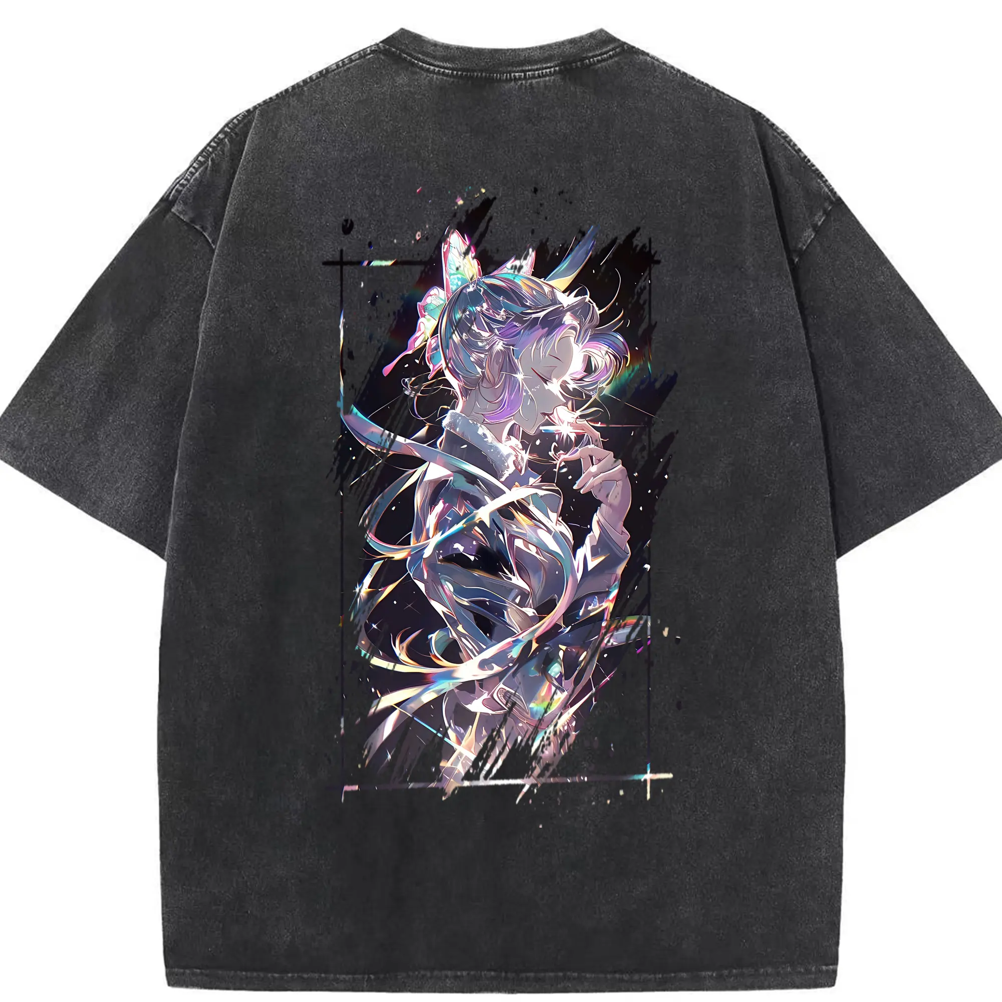 鬼滅の刃 グッズ,胡蝶 しのぶ - 綿100％ ヴィンテージ風 半袖Tシャツ ・ 背面プリント ・ 柔らか肌触り ・ 通気性 快適 ・ スポーツ カジュアル 外出用