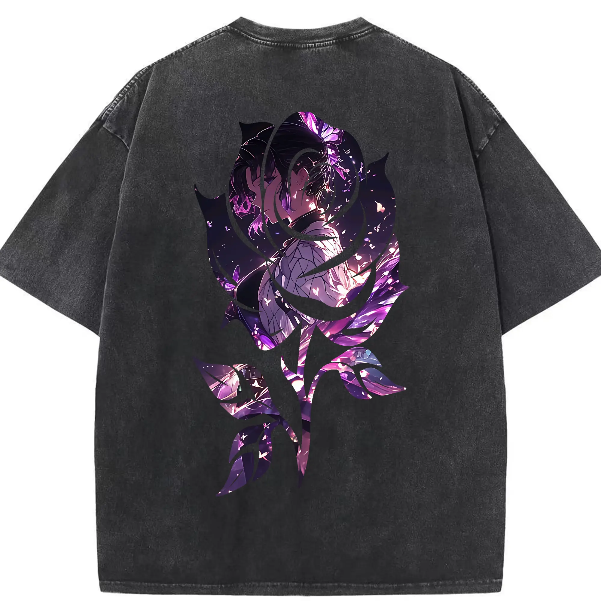 鬼滅の刃 グッズ,胡蝶 しのぶ - 綿100％ ヴィンテージ風 半袖Tシャツ ・ 背面プリント ・ 柔らか肌触り ・ 通気性 快適 ・ スポーツ カジュアル 外出用