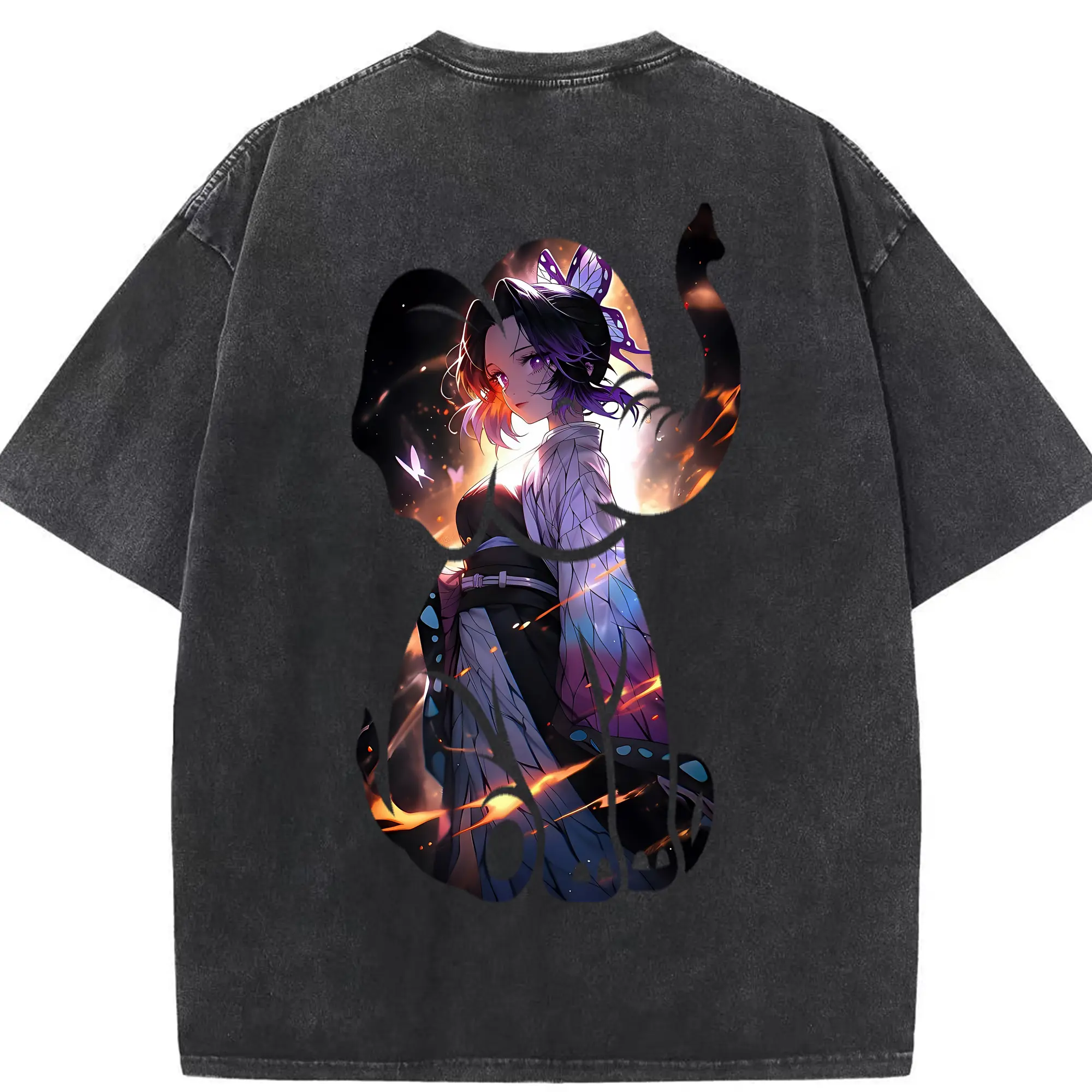 鬼滅の刃 グッズ,胡蝶 しのぶ - 綿100％ ヴィンテージ風 半袖Tシャツ ・ 背面プリント ・ 柔らか肌触り ・ 通気性 快適 ・ スポーツ カジュアル 外出用