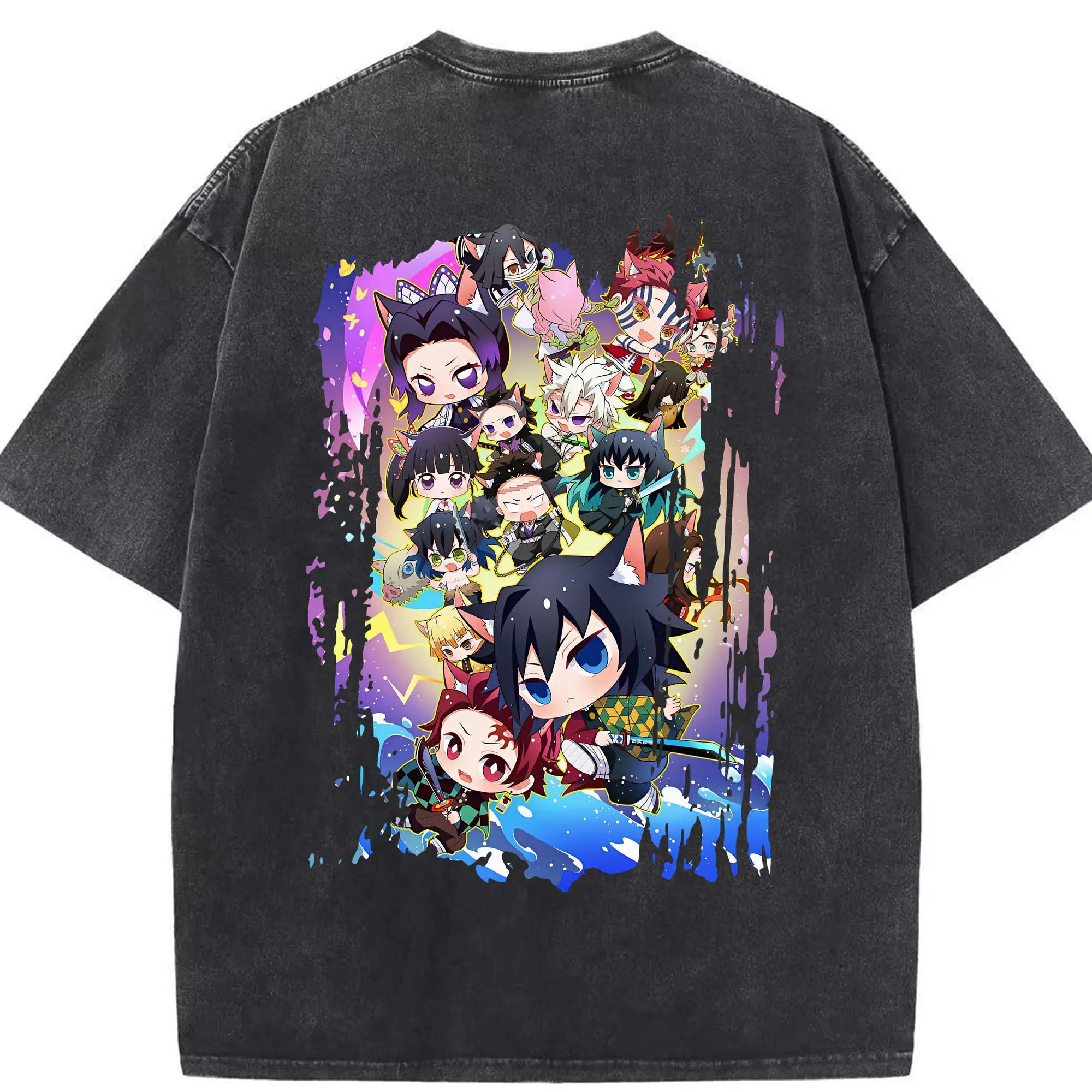 鬼滅の刃 グッズ,胡蝶 しのぶ - 綿100％ ヴィンテージ風 半袖Tシャツ ・ 背面プリント ・ 柔らか肌触り ・ 通気性 快適 ・ スポーツ カジュアル 外出用