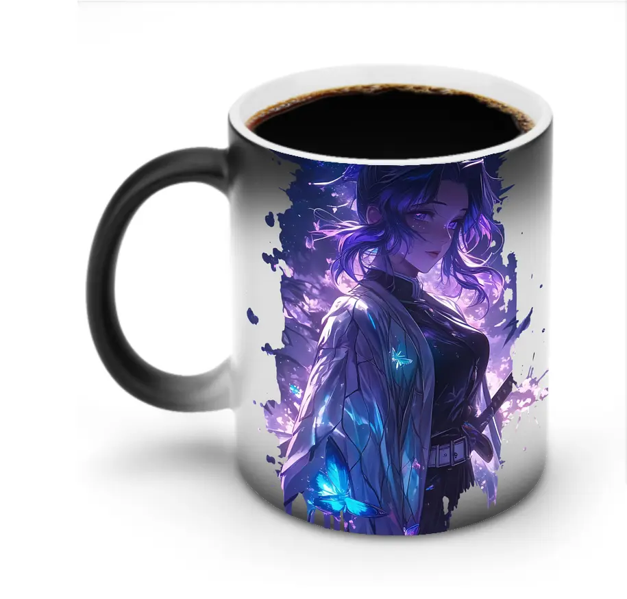 鬼滅の刃 グッズ,胡蝶 しのぶ - 変色マグカップ ・ セラミック ・ 熱転写プリント ・ 耐久性 高品質 ・ ギフト・自宅用 コーヒー お茶