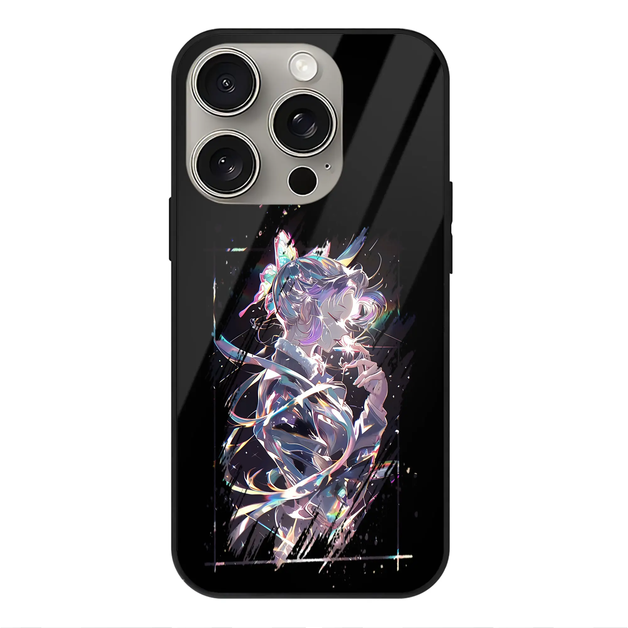 鬼滅の刃 グッズ,胡蝶 しのぶ - IPhone15Pro対応 ・ スマホケース ・ 背面ガラス ・ TPU+強化ガラス ・ 耐衝撃 ・ 黄変防止 ・ ワイヤレス充電対応 ・ 3D立体ボタン