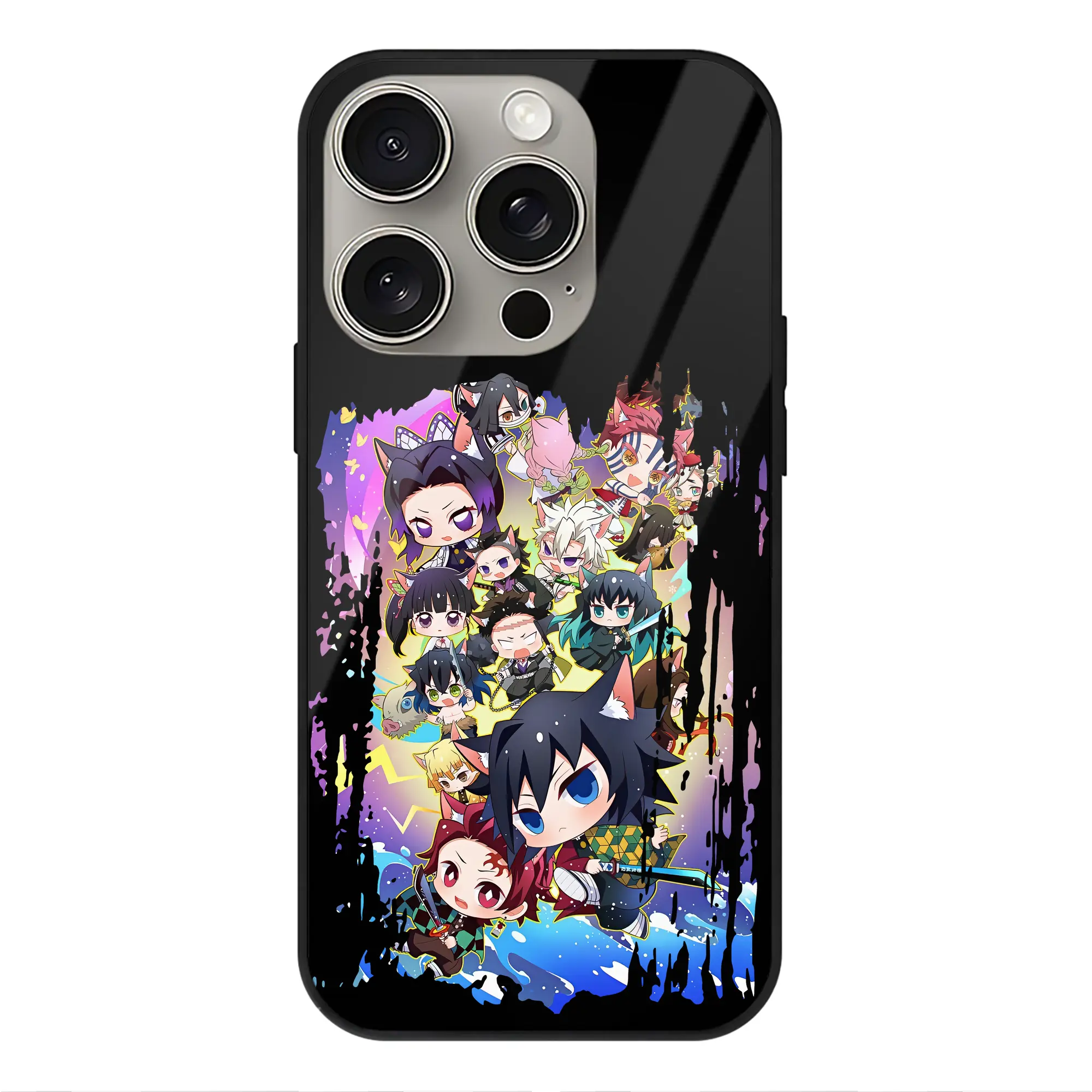 鬼滅の刃 グッズ,胡蝶 しのぶ - IPhone15Pro対応 ・ スマホケース ・ 背面ガラス ・ TPU+強化ガラス ・ 耐衝撃 ・ 黄変防止 ・ ワイヤレス充電対応 ・ 3D立体ボタン