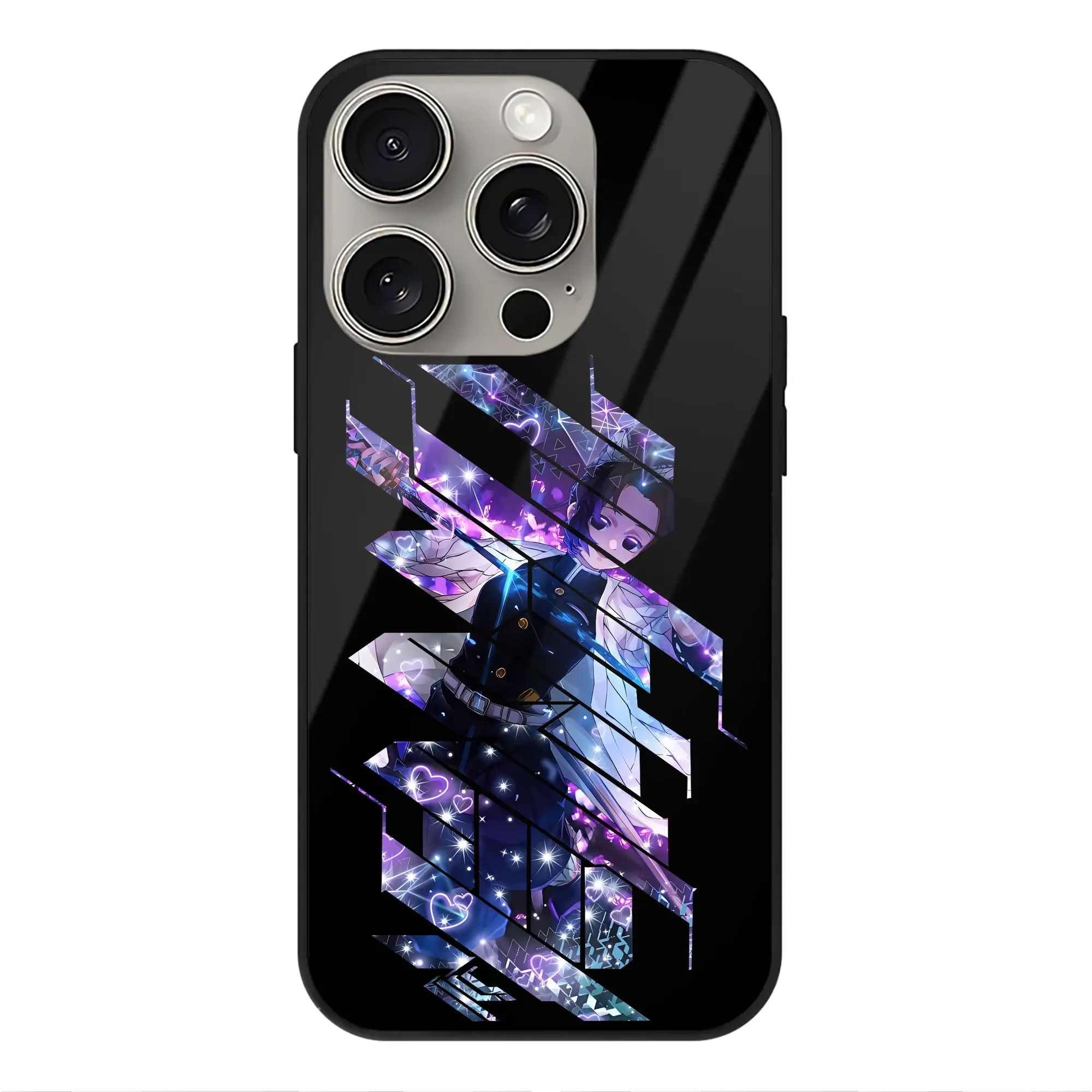 鬼滅の刃 グッズ,胡蝶 しのぶ - IPhone15Pro対応 ・ スマホケース ・ 背面ガラス ・ TPU+強化ガラス ・ 耐衝撃 ・ 黄変防止 ・ ワイヤレス充電対応 ・ 3D立体ボタン