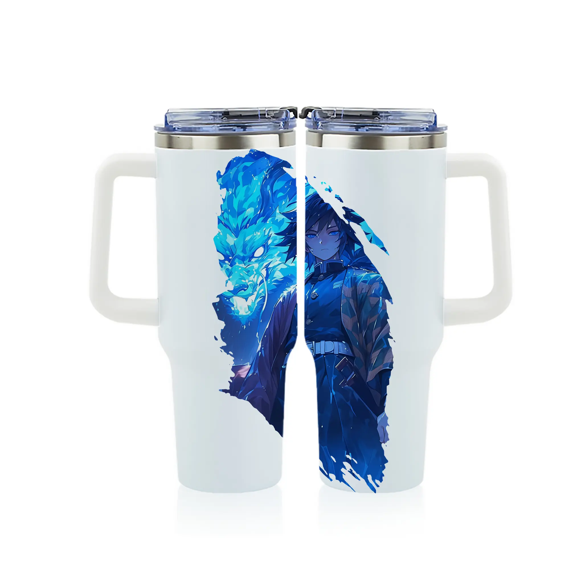 鬼滅の刃 グッズ,冨岡 義勇 - 1200mL フルプリント車用タンブラー ・ 304ステンレス 内側 ・ 201ステンレス 外側 ・ 保温 保冷 ・ 通勤 ドライブ アウトドア用