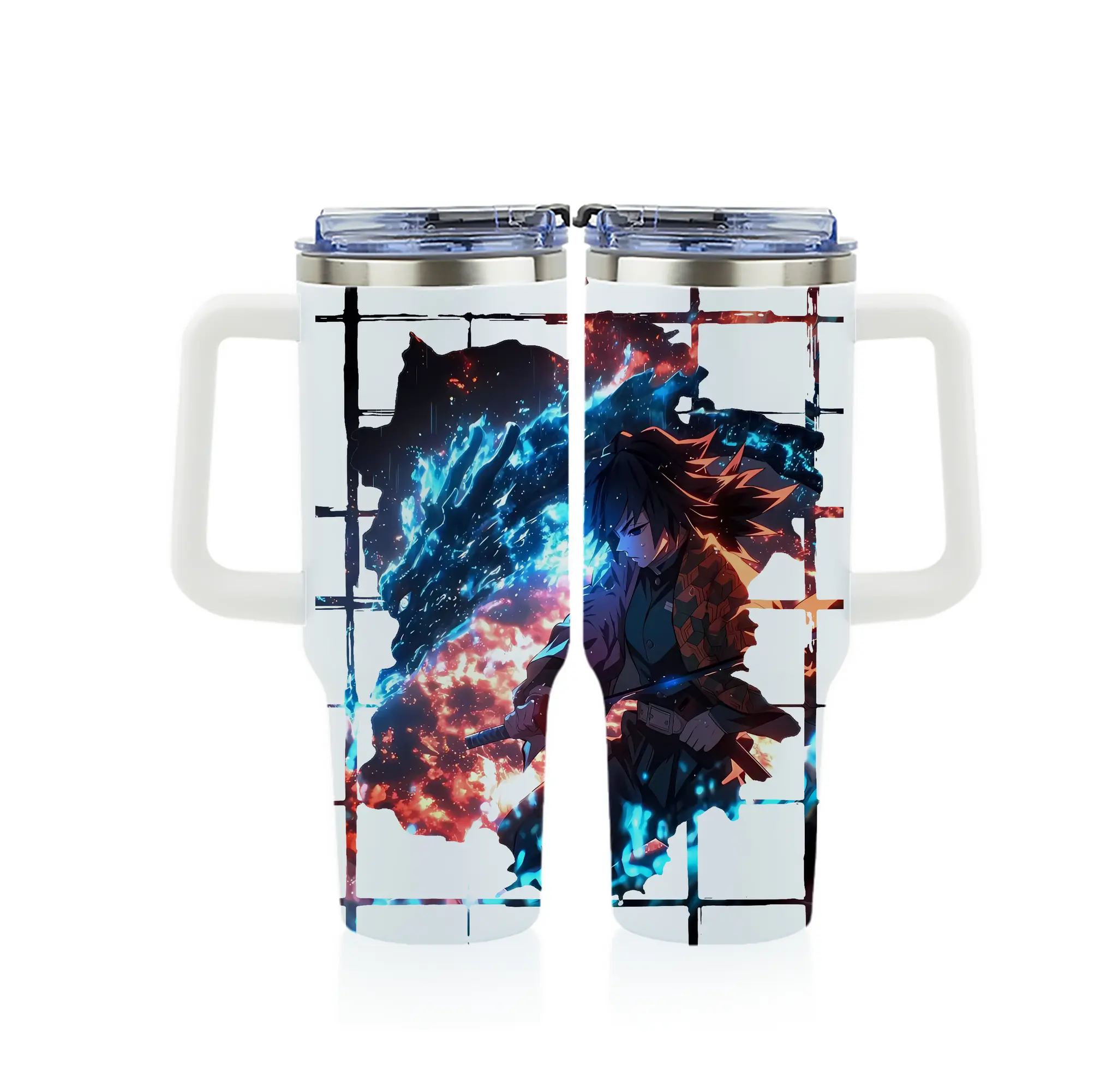 鬼滅の刃 グッズ,冨岡 義勇 - 1200mL フルプリント車用タンブラー ・ 304ステンレス 内側 ・ 201ステンレス 外側 ・ 保温 保冷 ・ 通勤 ドライブ アウトドア用