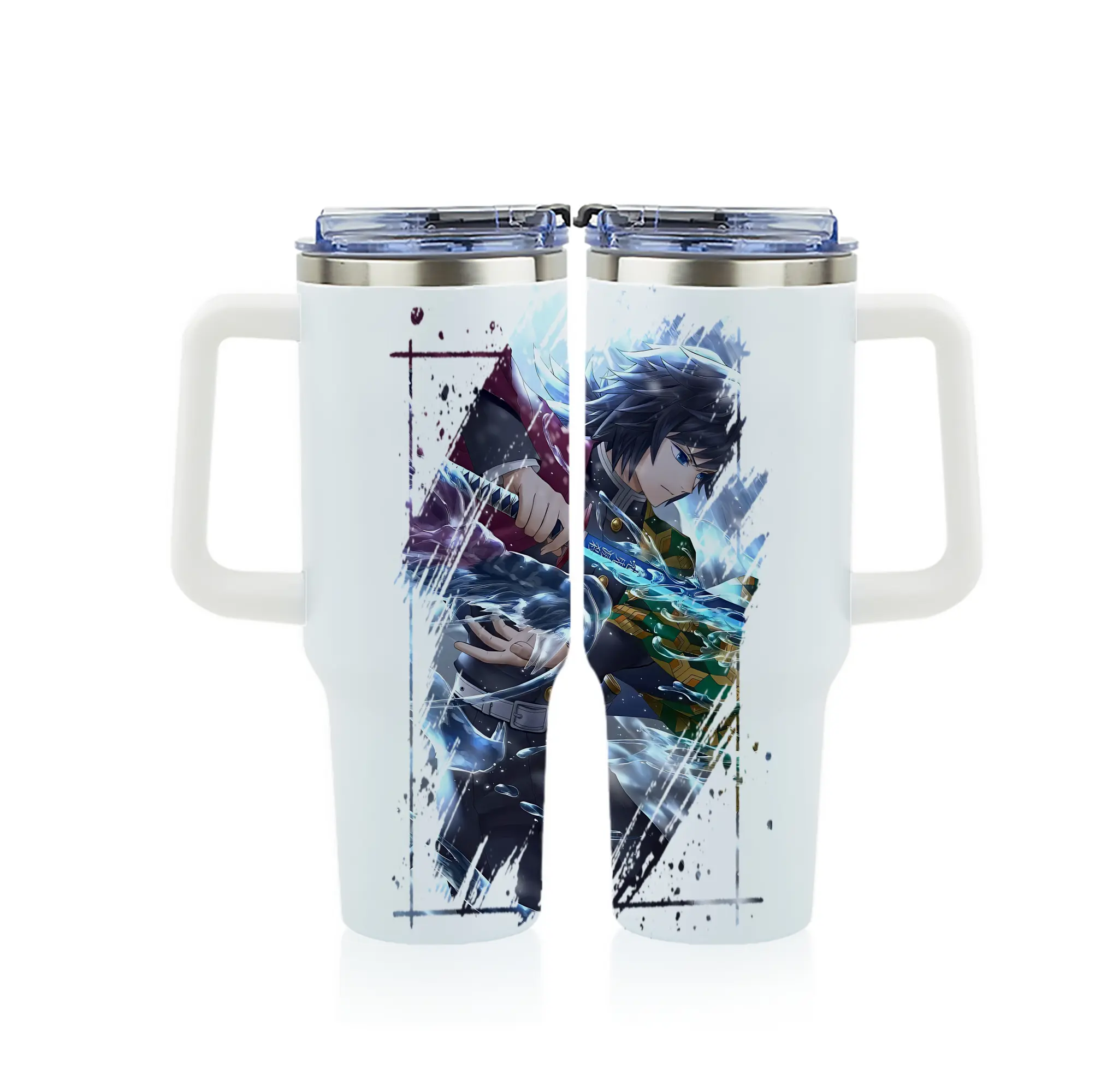 鬼滅の刃 グッズ,冨岡 義勇 - 1200mL フルプリント車用タンブラー ・ 304ステンレス 内側 ・ 201ステンレス 外側 ・ 保温 保冷 ・ 通勤 ドライブ アウトドア用