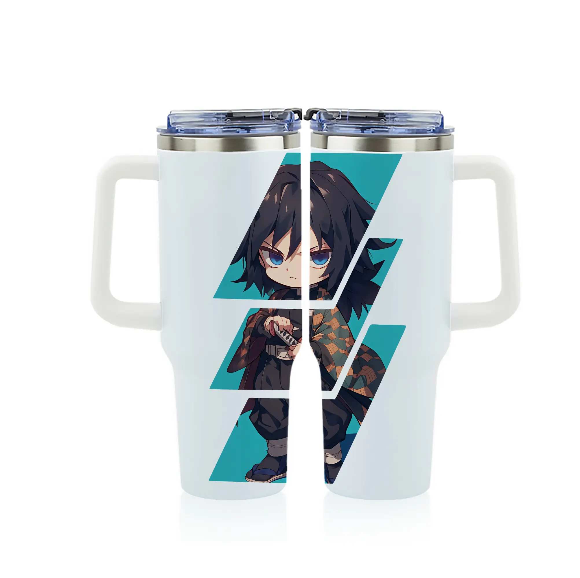 鬼滅の刃 グッズ,冨岡 義勇 - 1200mL フルプリント車用タンブラー ・ 304ステンレス 内側 ・ 201ステンレス 外側 ・ 保温 保冷 ・ 通勤 ドライブ アウトドア用