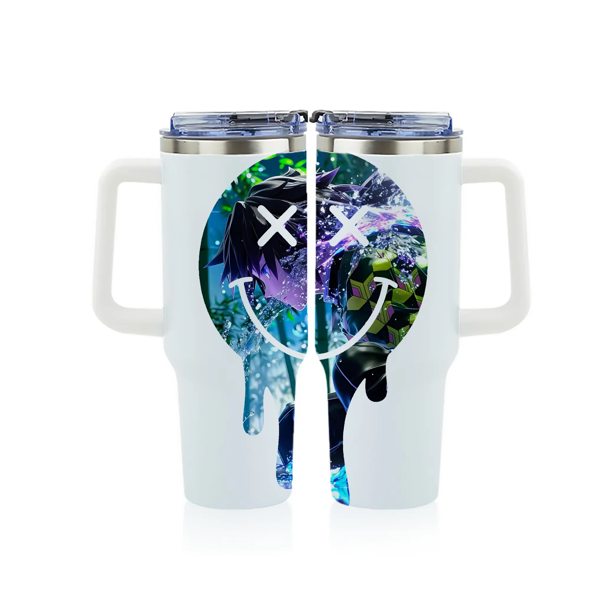 鬼滅の刃 グッズ,冨岡 義勇 - 1200mL フルプリント車用タンブラー ・ 304ステンレス 内側 ・ 201ステンレス 外側 ・ 保温 保冷 ・ 通勤 ドライブ アウトドア用