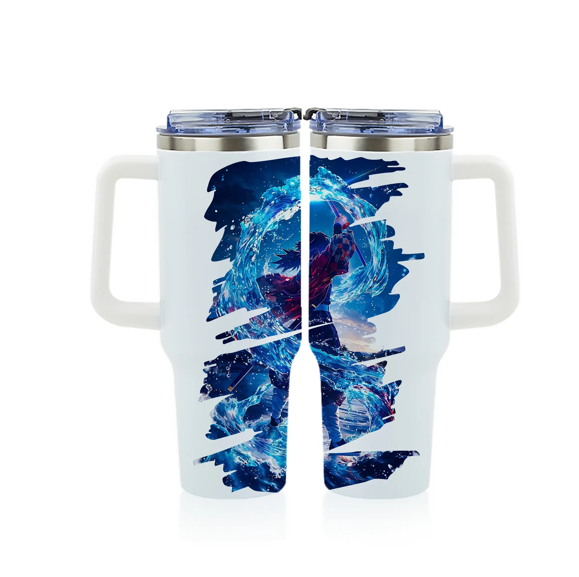 鬼滅の刃 グッズ,冨岡 義勇 - 1200mL フルプリント車用タンブラー ・ 304ステンレス 内側 ・ 201ステンレス 外側 ・ 保温 保冷 ・ 通勤 ドライブ アウトドア用