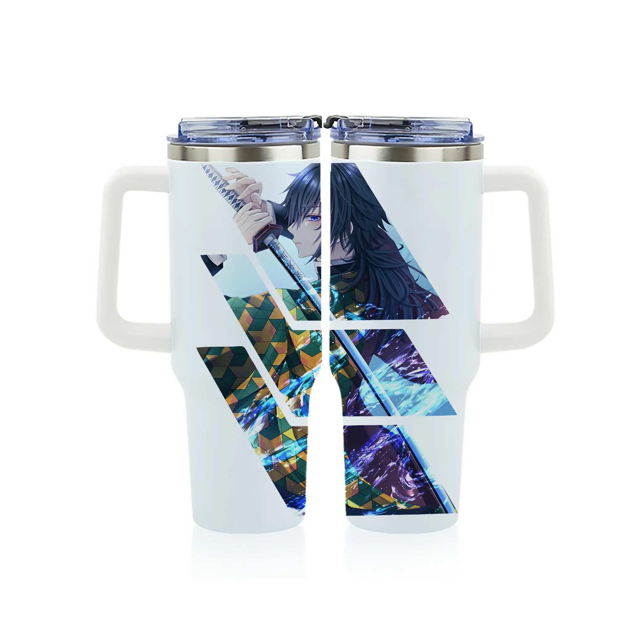 鬼滅の刃 グッズ,冨岡 義勇 - 1200mL フルプリント車用タンブラー ・ 304ステンレス 内側 ・ 201ステンレス 外側 ・ 保温 保冷 ・ 通勤 ドライブ アウトドア用